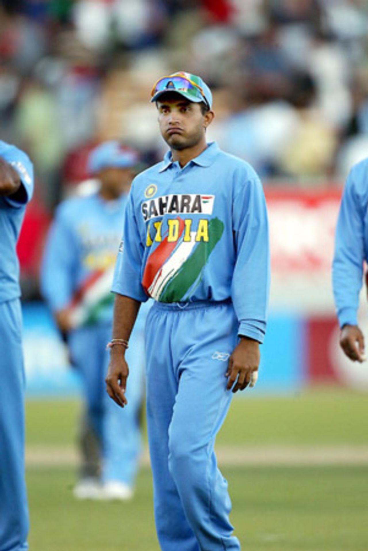 Indian captain Sourav Ganguly shows his disappointment at losing the match. India lost to New Zealand by five wickets to go 3-0 down in the seven-match series. 3rd ODI: New Zealand v India at Jade Stadium, Christchurch, 1 January 2003.