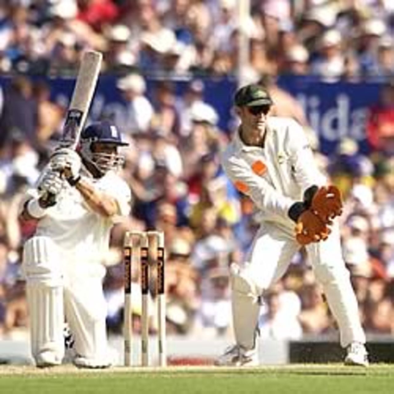 SYDNEY - JANUARY 2: Mark Butcher of England hits out during the first day of the fifth Ashes Test between Australia and England at the Sydney Cricket Ground in Sydney, Australia on January 2, 2003.