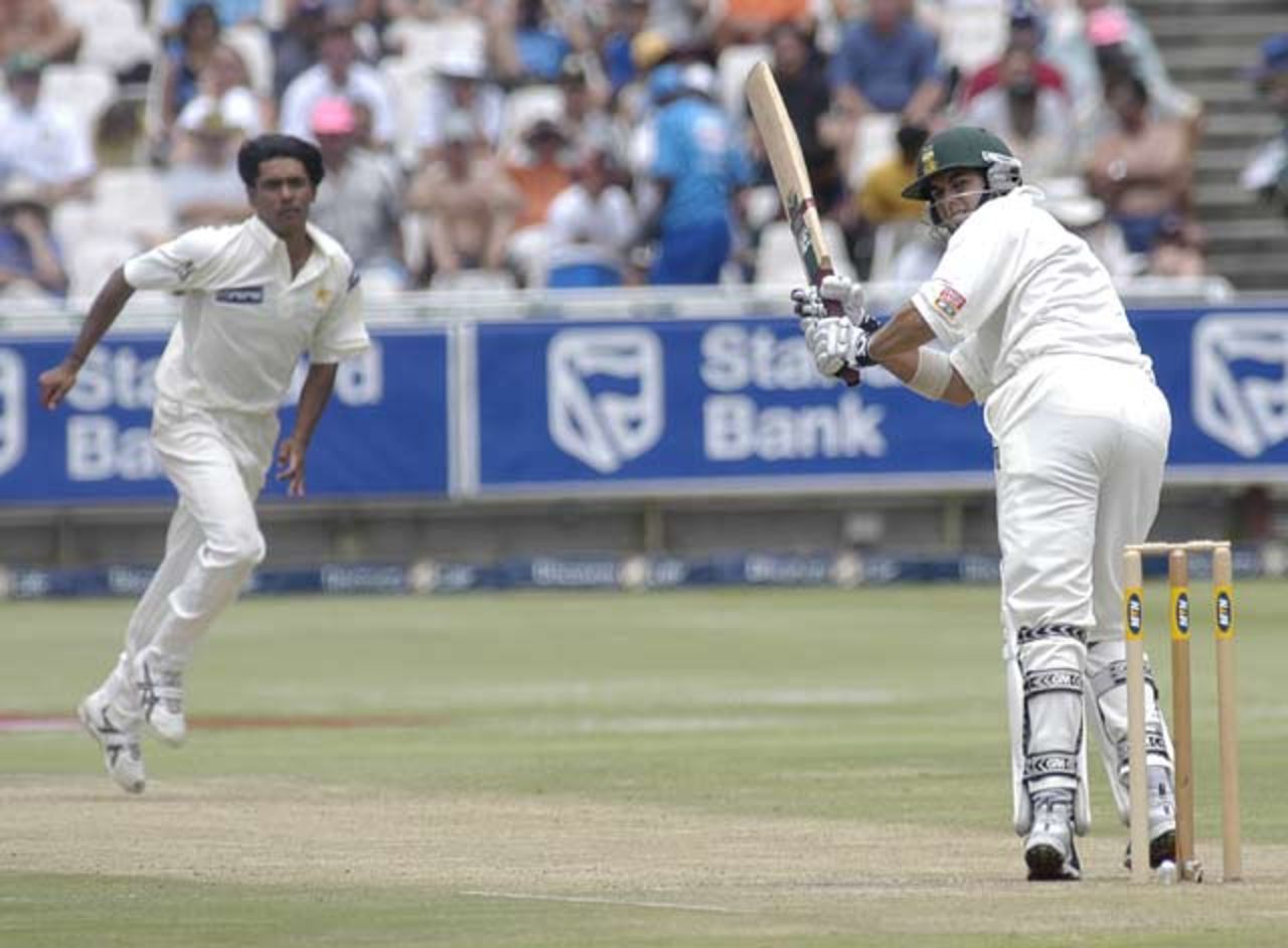 Neil McKenzie plays to leg off the bowling of Mohammad Sami