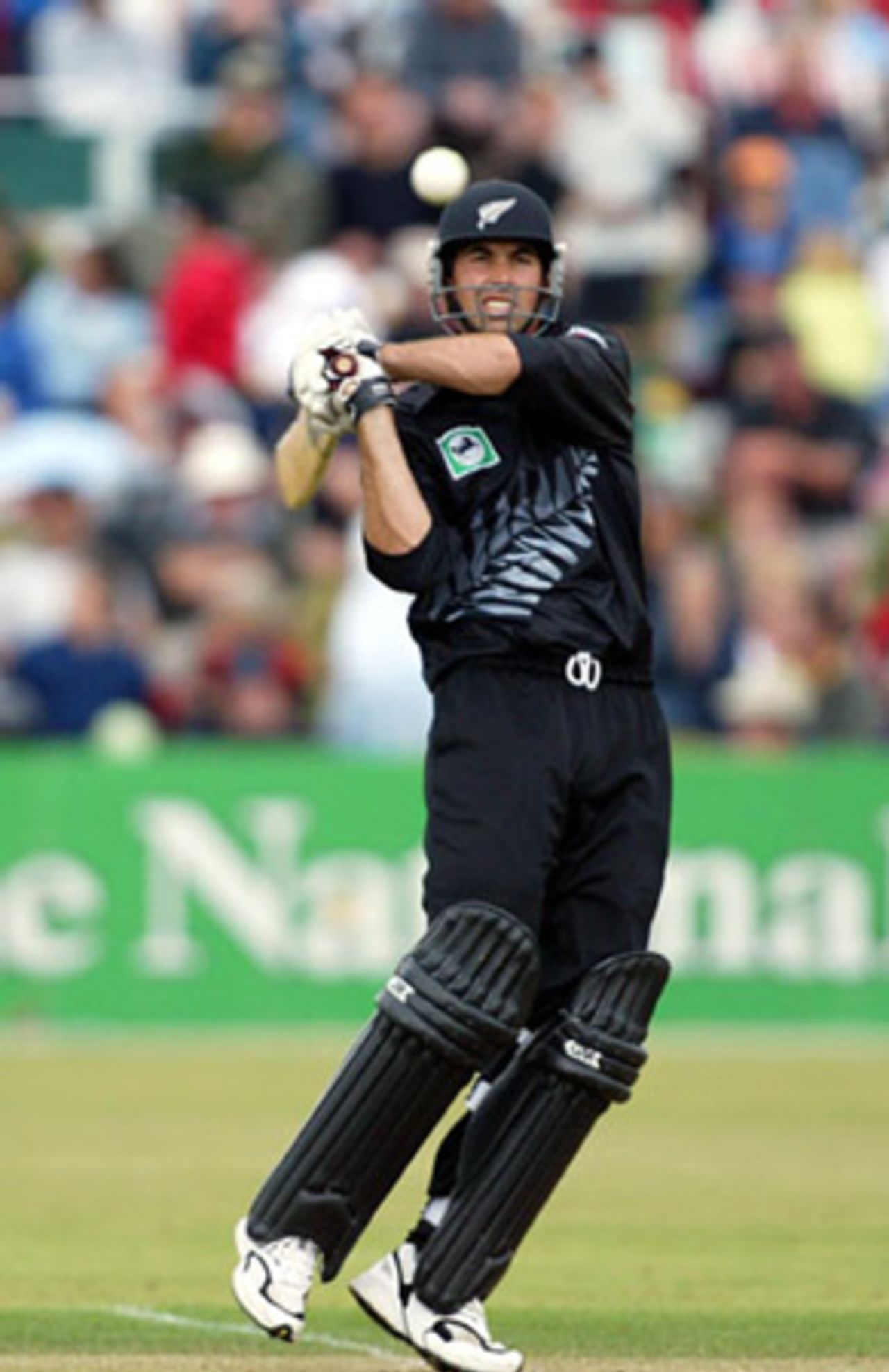 New Zealand batsman Stephen Fleming pulls a delivery through midwicket during his innings of 47. 4th ODI: New Zealand v India at John Davies Oval, Queenstown, 4 January 2003.