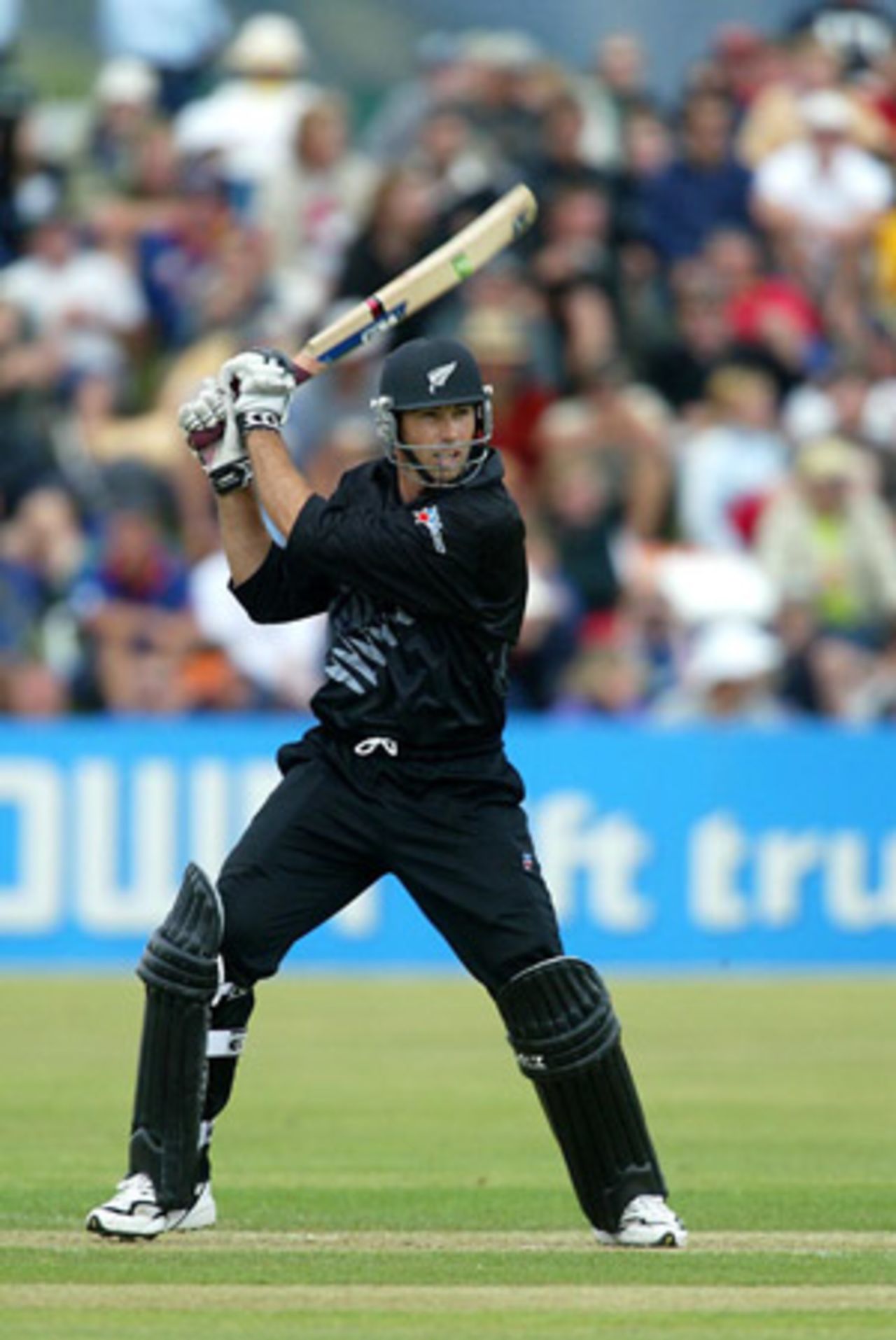 New Zealand batsman Stephen Fleming cuts a delivery through backward point during his innings of 47. 4th ODI: New Zealand v India at John Davies Oval, Queenstown, 4 January 2003.