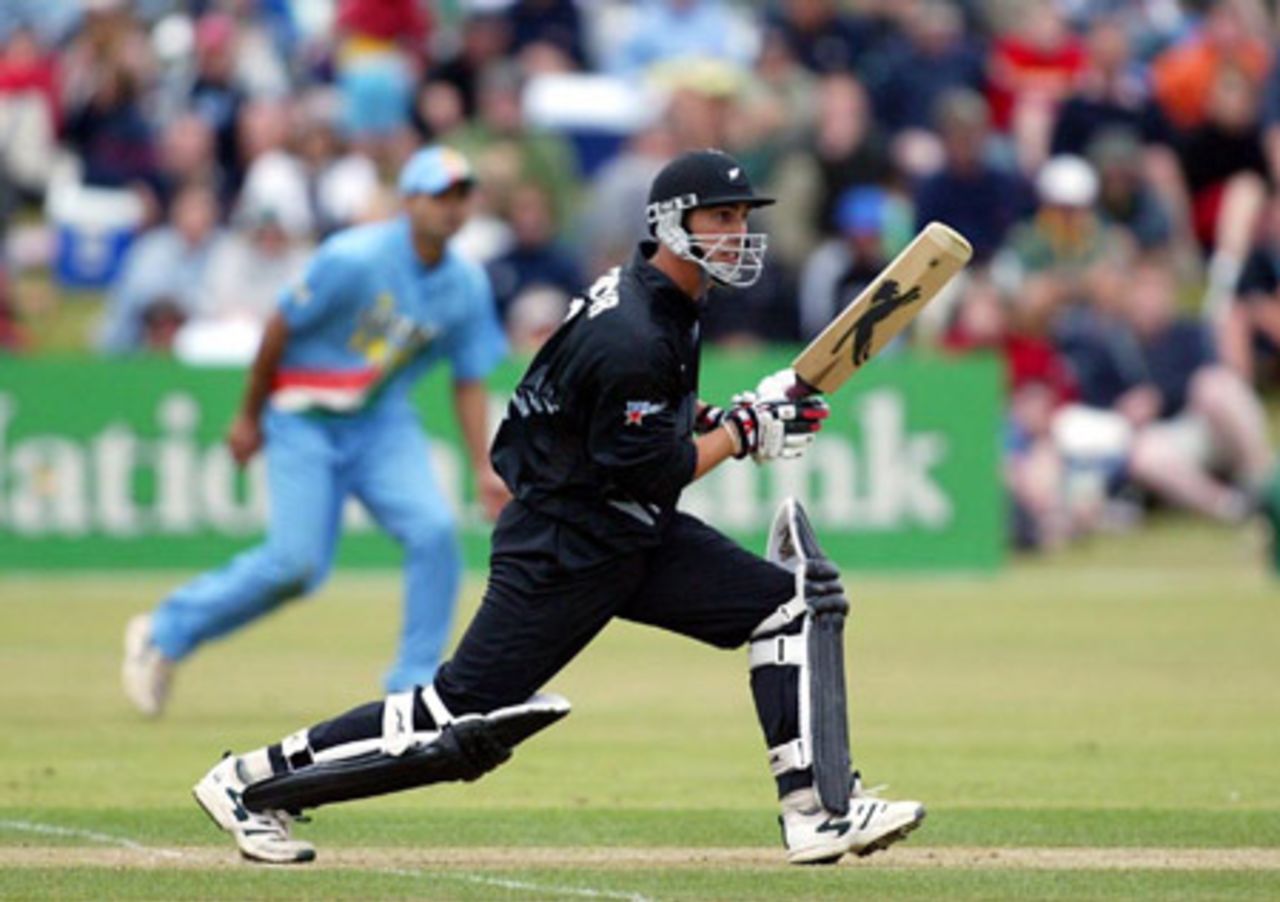 New Zealand batsman Mathew Sinclair eases a delivery into the covers during his innings of 32 not out. 4th ODI: New Zealand v India at John Davies Oval, Queenstown, 4 January 2003.