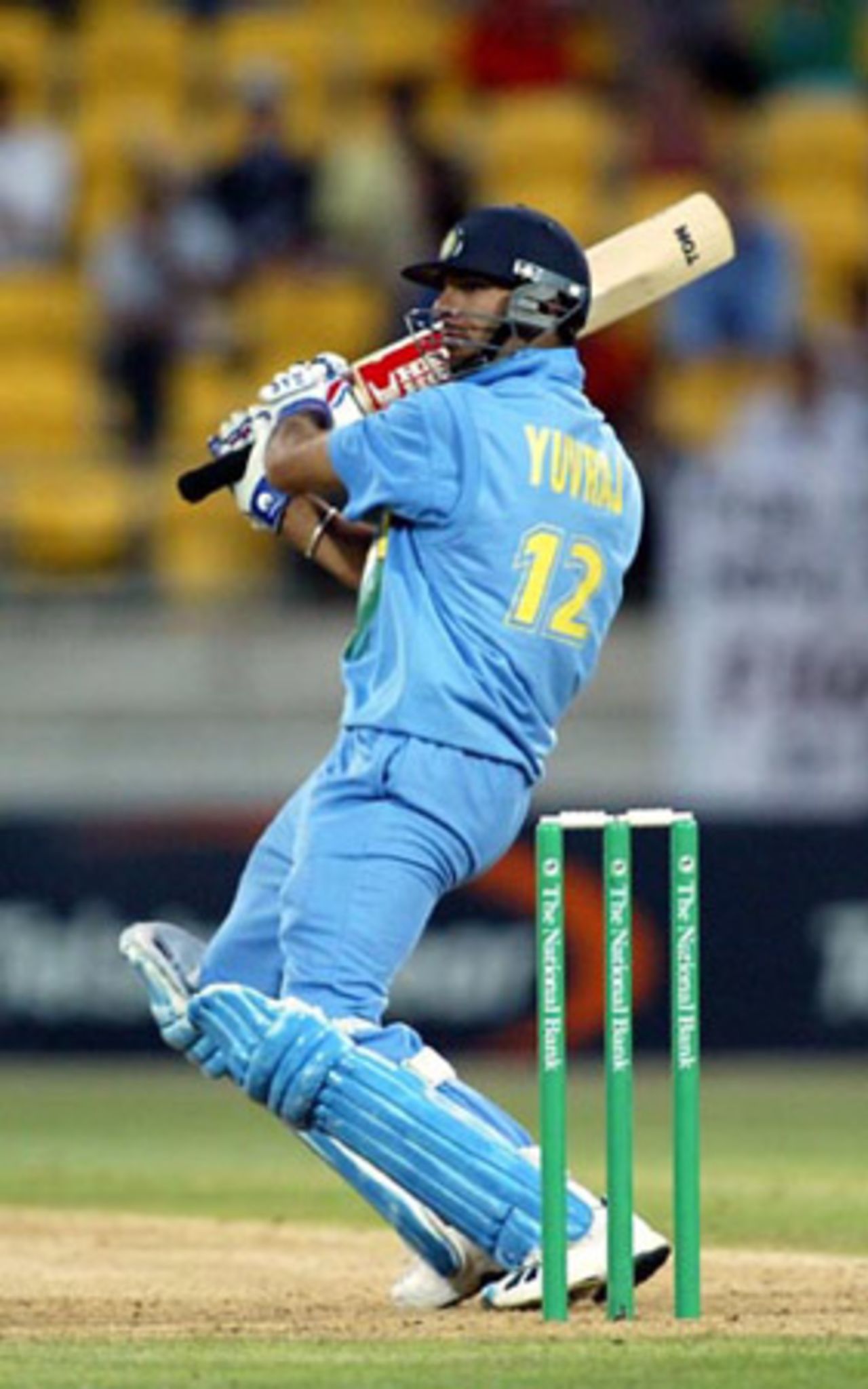 Indian batsman Yuvraj Singh cuts a delivery through point during his innings of 54. 5th ODI: New Zealand v India at Westpac Stadium, Wellington, 8 January 2003.