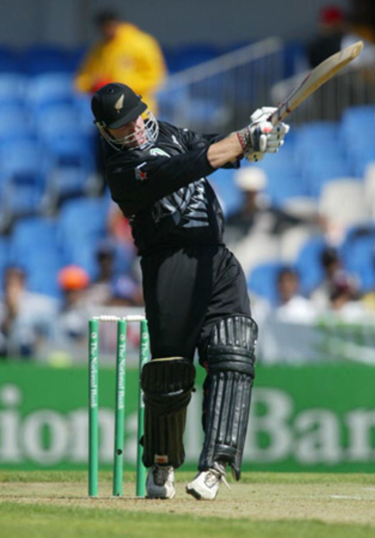 New Zealand batsman Scott Styris pulls a delivery to the midwicket boundary during his innings of 42. 6th ODI: New Zealand v India at Eden Park, Auckland, 11 January 2003.