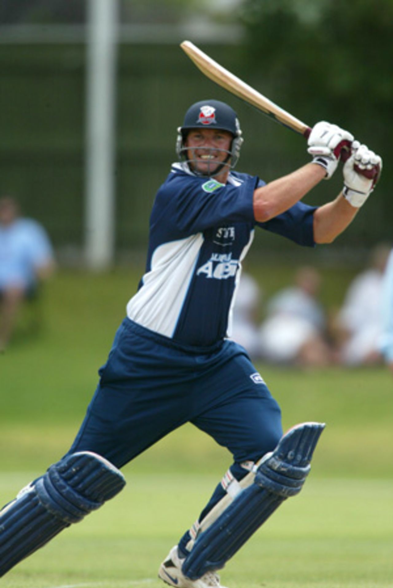 Auckland batsman Aaron Barnes cuts a delivery during his innings of 44. State Shield: Auckland v Central Districts at Eden Park Outer Oval, Auckland, 5 January 2003.
