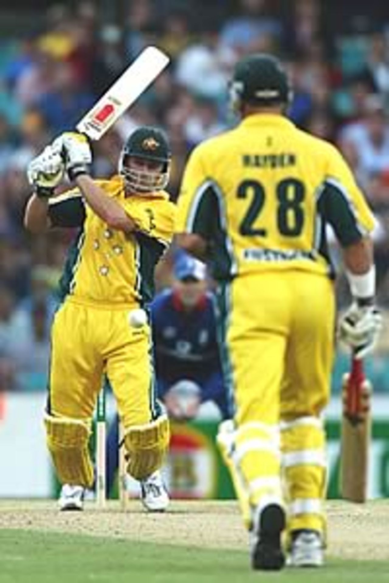 SYDNEY - JANUARY 23: Adam Gilchrist of Australia hits out during the first match in the One Day International finals series between Australia and England at the Sydney Cricket Ground in Sydney, Australia on January 23, 2003.