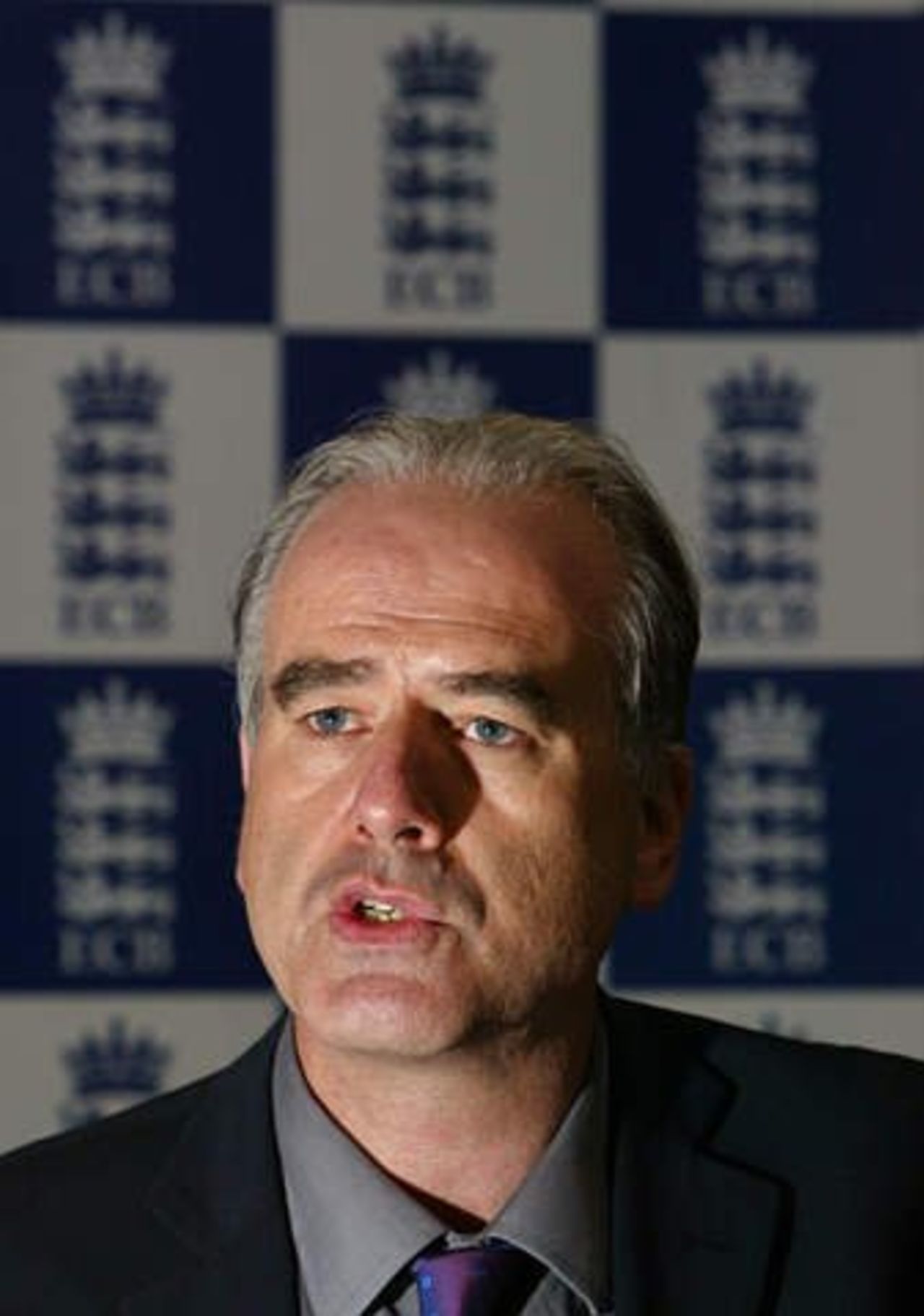 ECB Chief Executive Tim Lamb speaking at a press conference in London