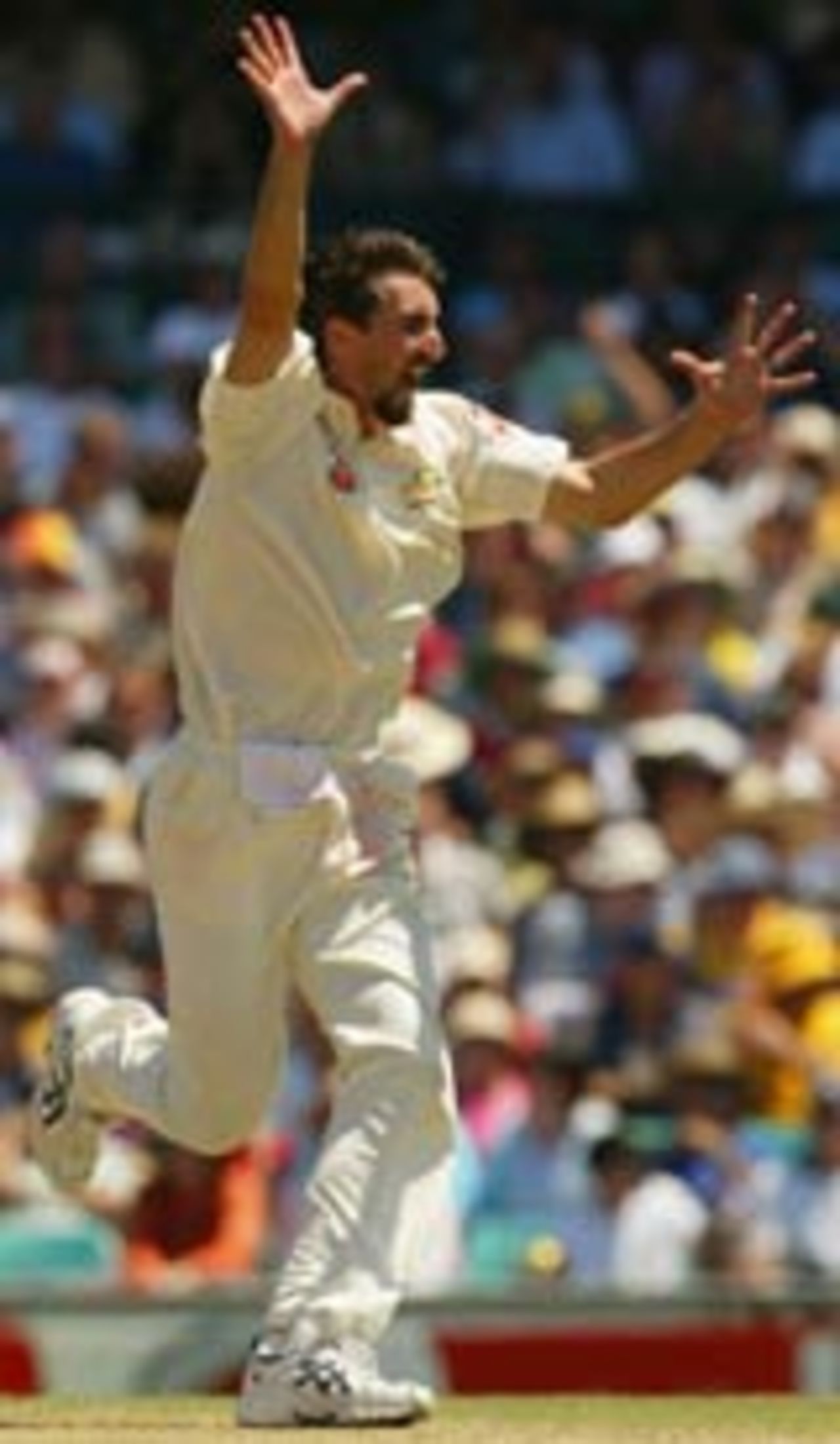 Jason Gillespie celebrates, Australia v India, 4th Test, Sydney, 1st day, January 2, 2004