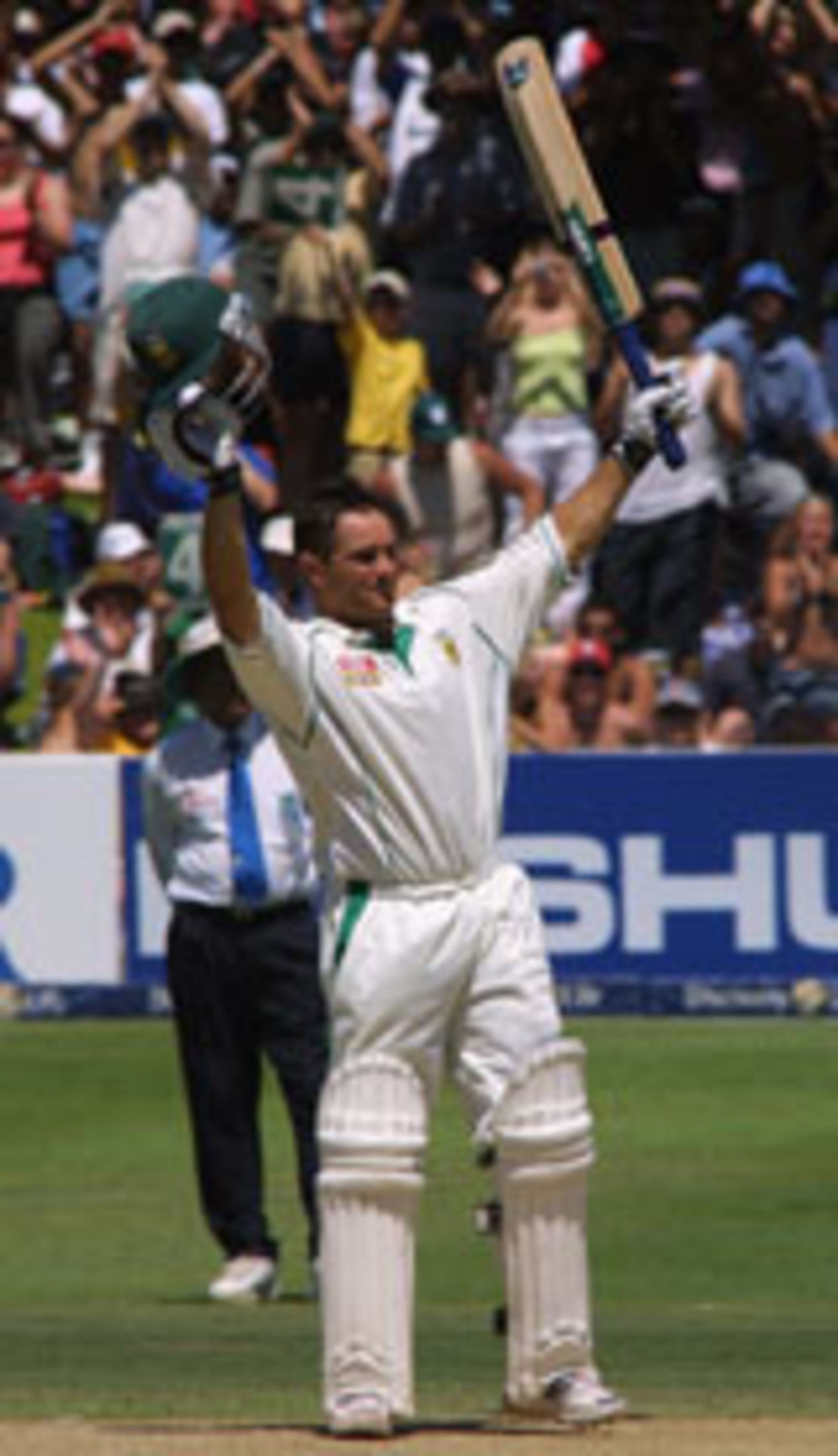 Mark Boucher celebrates his hundred, South Africa v West Indies, 3rd Test, Cape Town, December 3, 2003