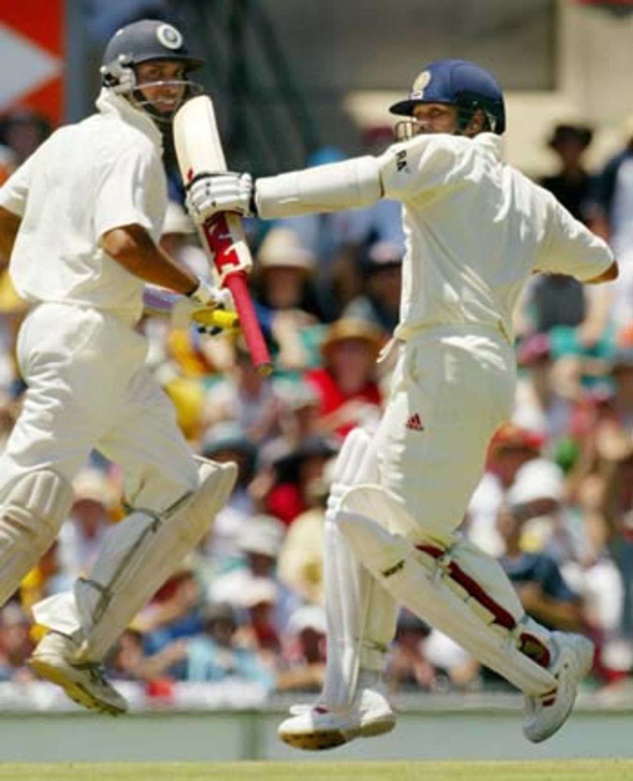 Sachin Tendulkar takes the run which brings him his hundred, Australia v India, 4th Test, Sydney, 2nd day, January 3, 2004