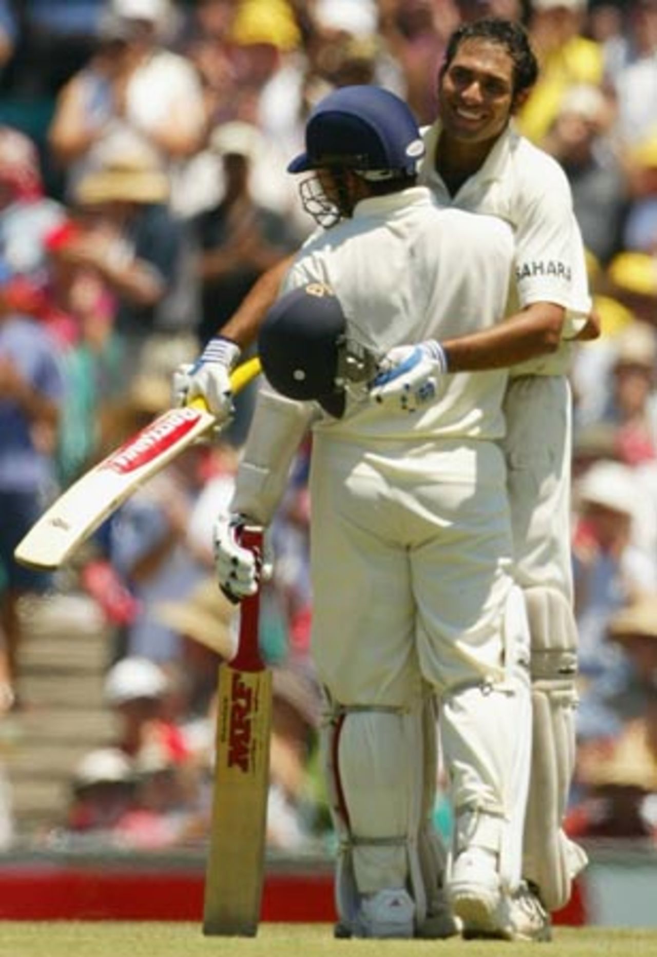 A warm hug from Sachin Tendulkar after VVS Laxman gets his hundred, India v Australia, 4th Test, Sydney, 2nd day, January 3, 2004