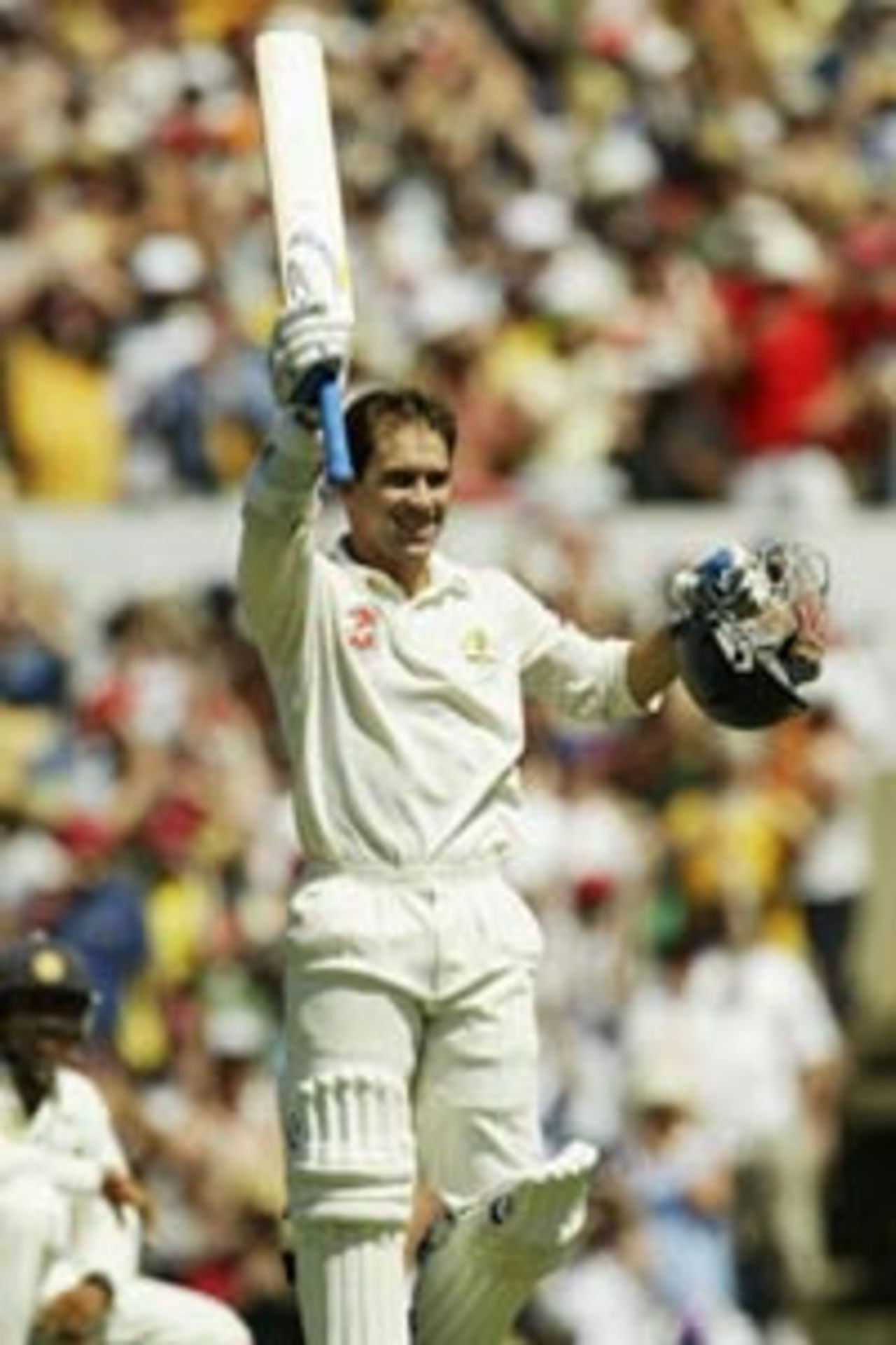 Justin Langer celebrates, Australia v India, 4th Test, Sydney, 3rd day, January 4, 2004