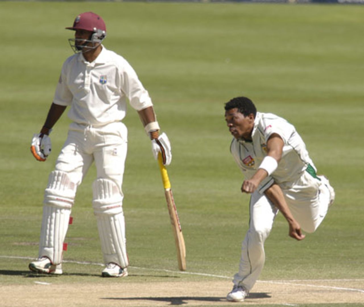 Makhaya Ntini in action against the West Indies at Newlands