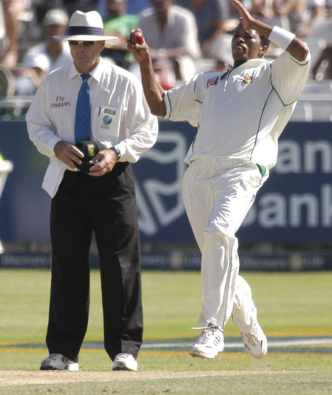 Makhaya Ntini in action against the West Indies at Newlands