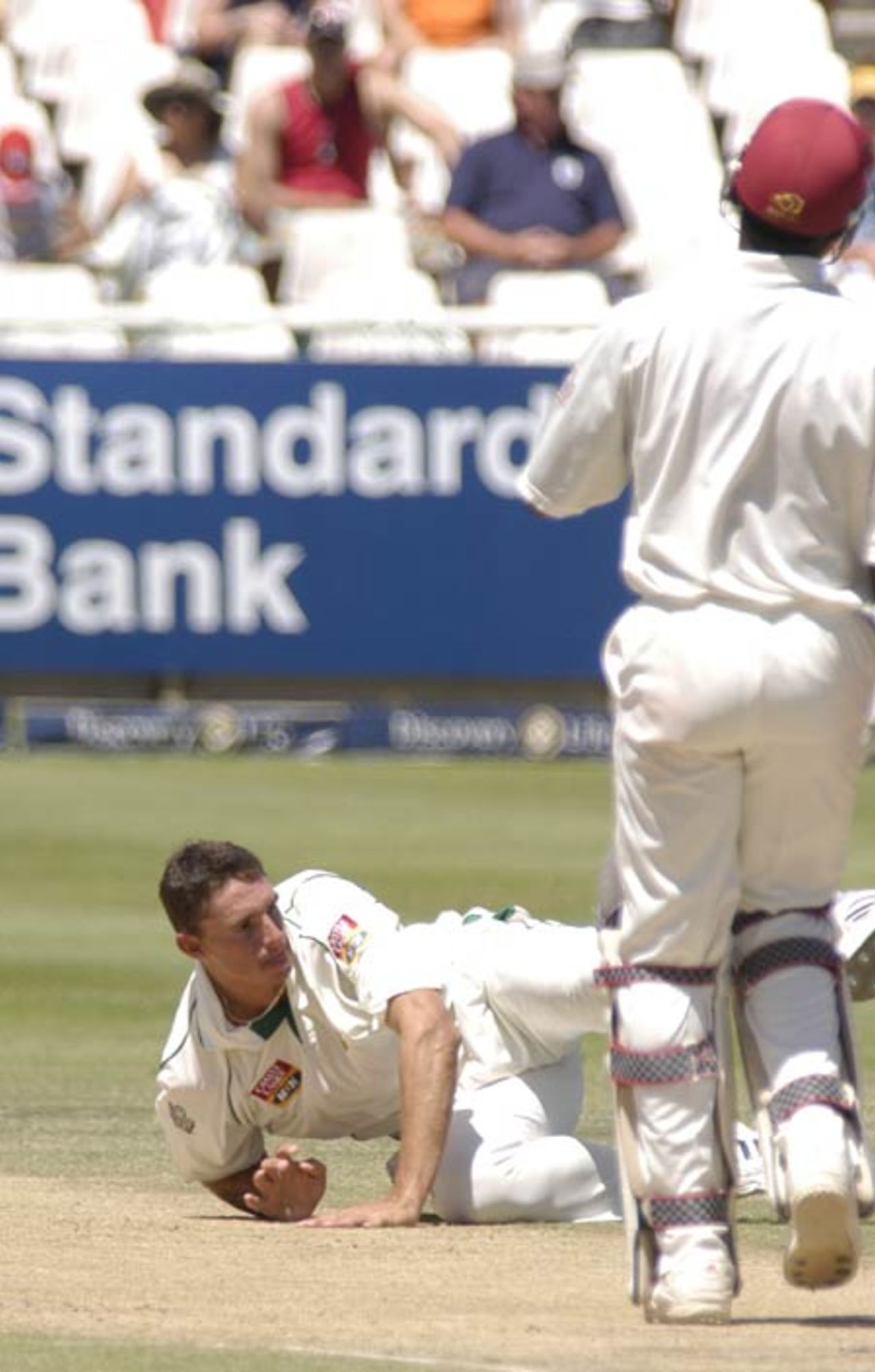 Andre Nel takes a tumble against the West Indies at Newlands