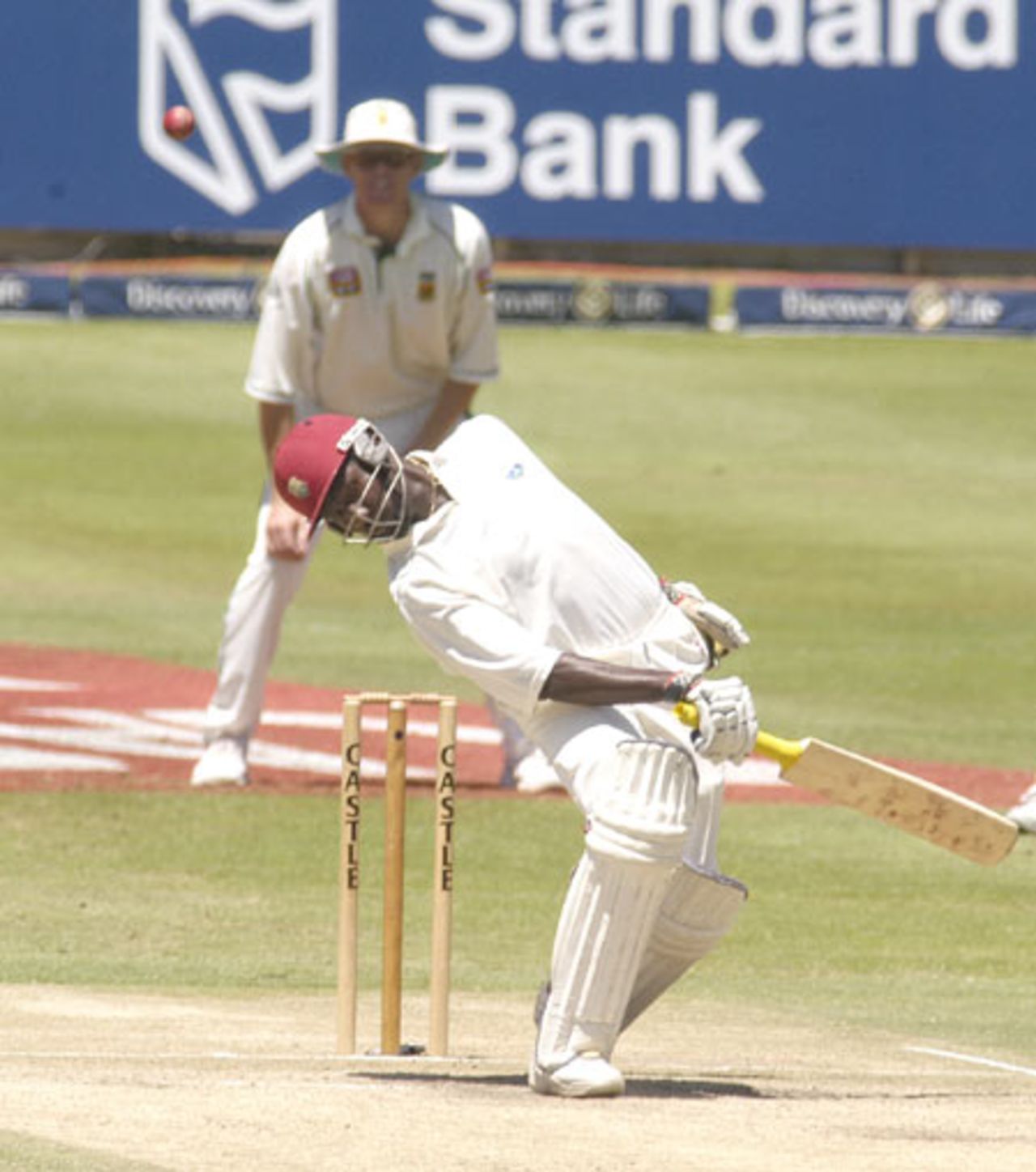 Wavell Hinds takes evasive action against SA at Newlands during the 3rd test match