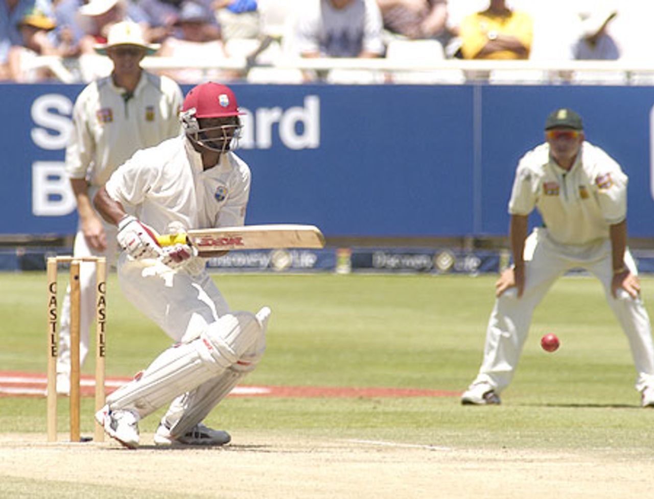 Brian Lara plays a ball into the covers against SA at Newlands during the 3rd test match