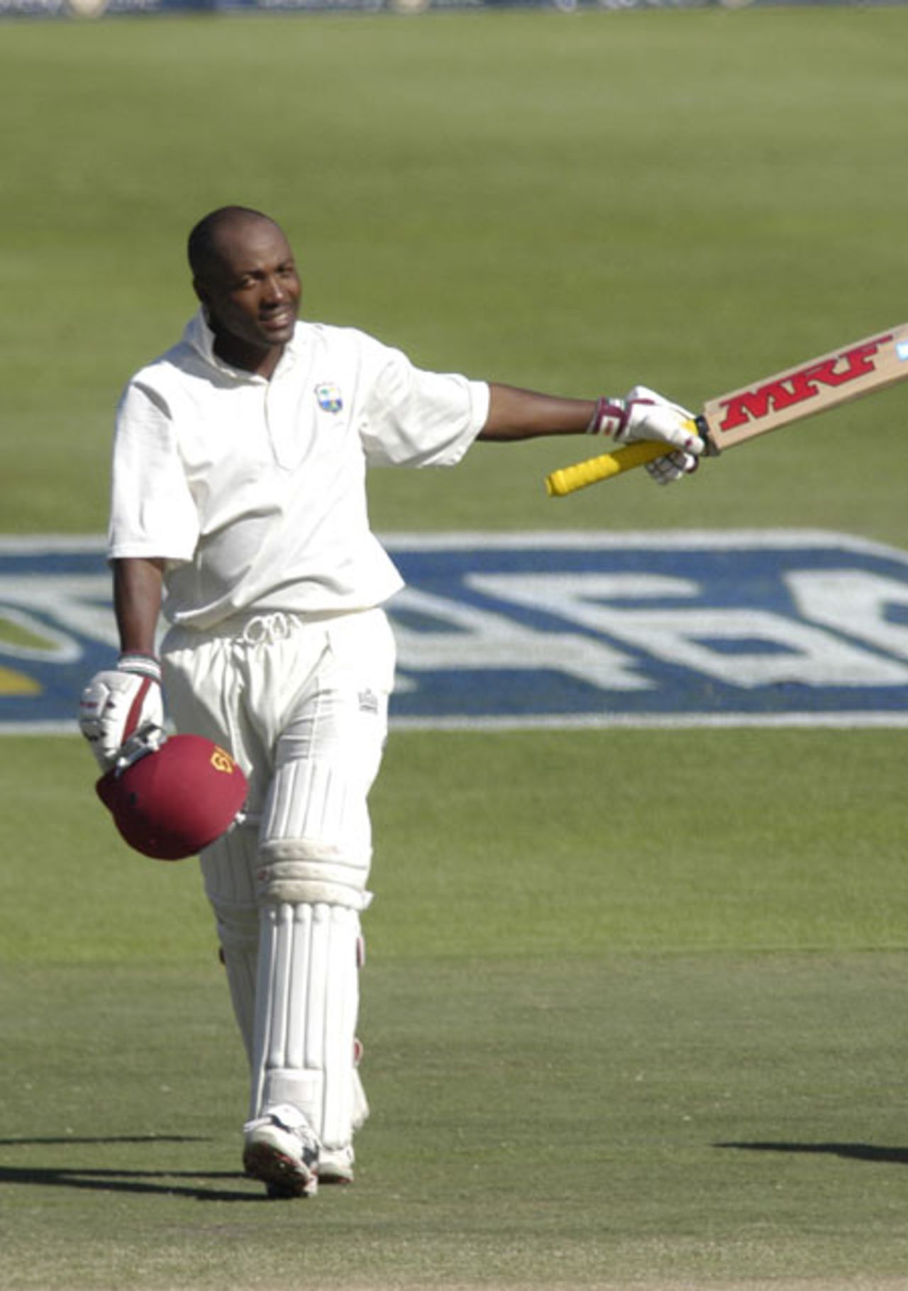 Brian Lara celebrates his century at Newlands at Newlands during the 3rd test match