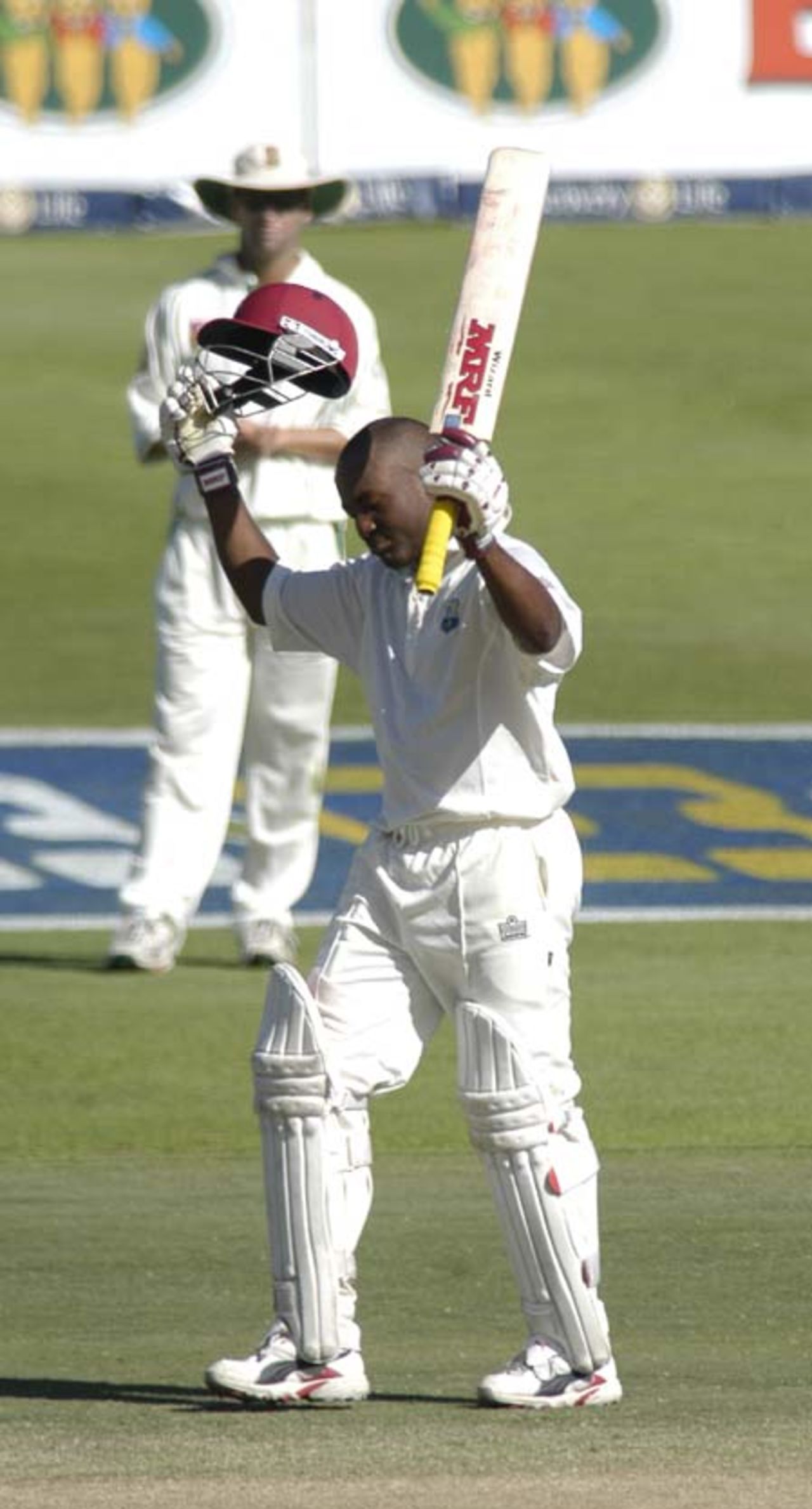 Brian Lara celebrates his century at Newlands at Newlands during the 3rd test match