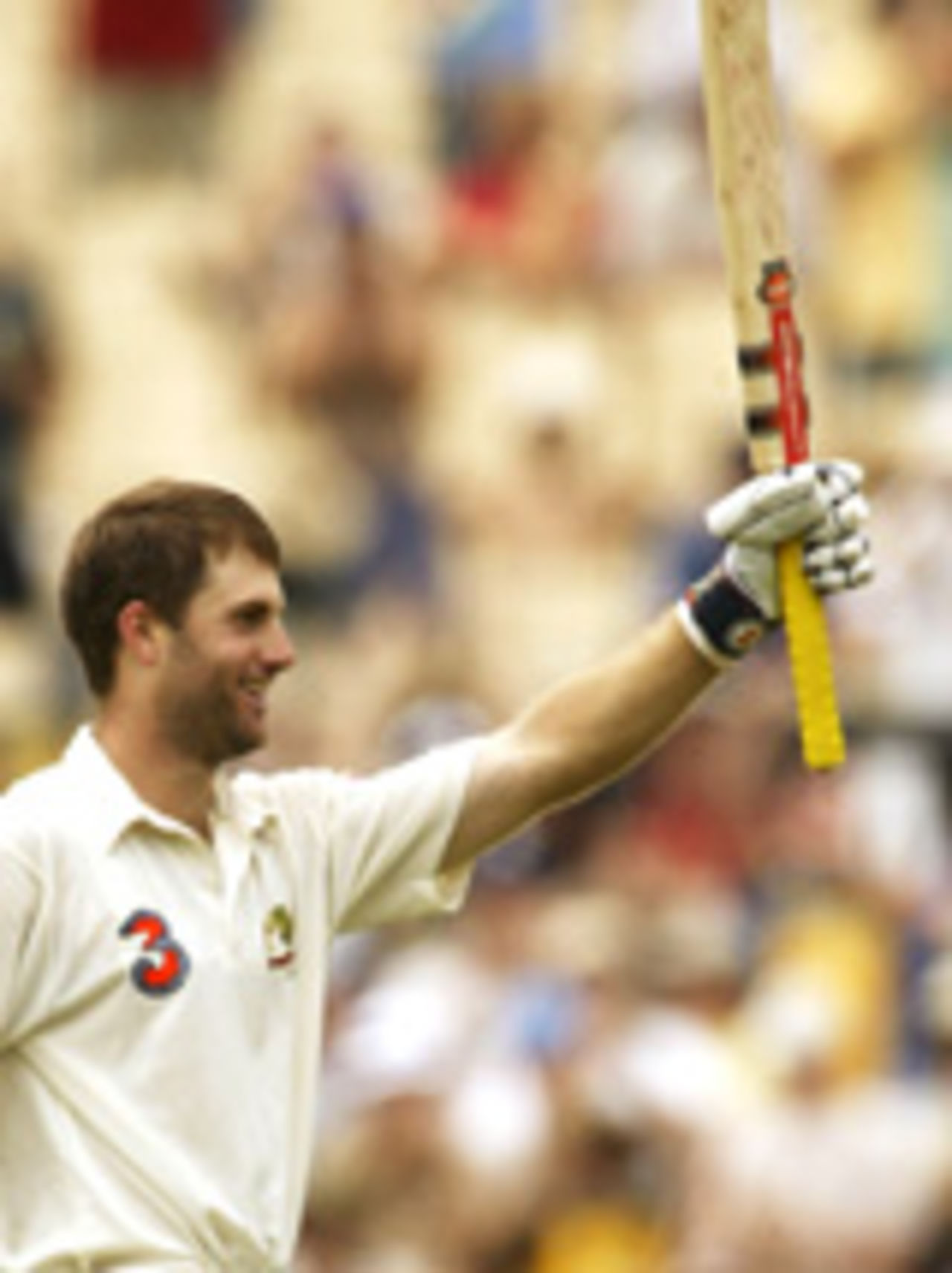 Simon Katich raises his bat after a hundred, Australia v India, 4th Test, Sydney, 4th day, January 5, 2004