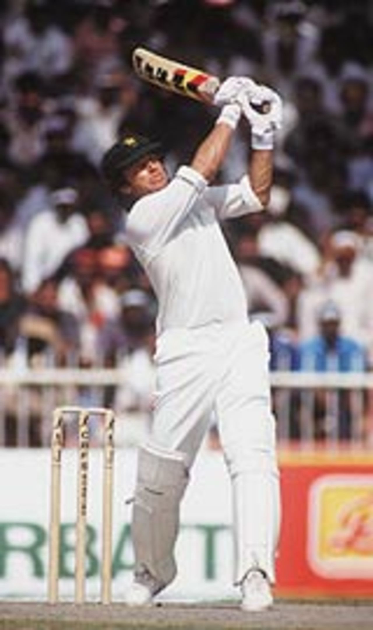 Imran Khan hits a lofted drive, Sharjah Cricket tournament, October 1, 1991