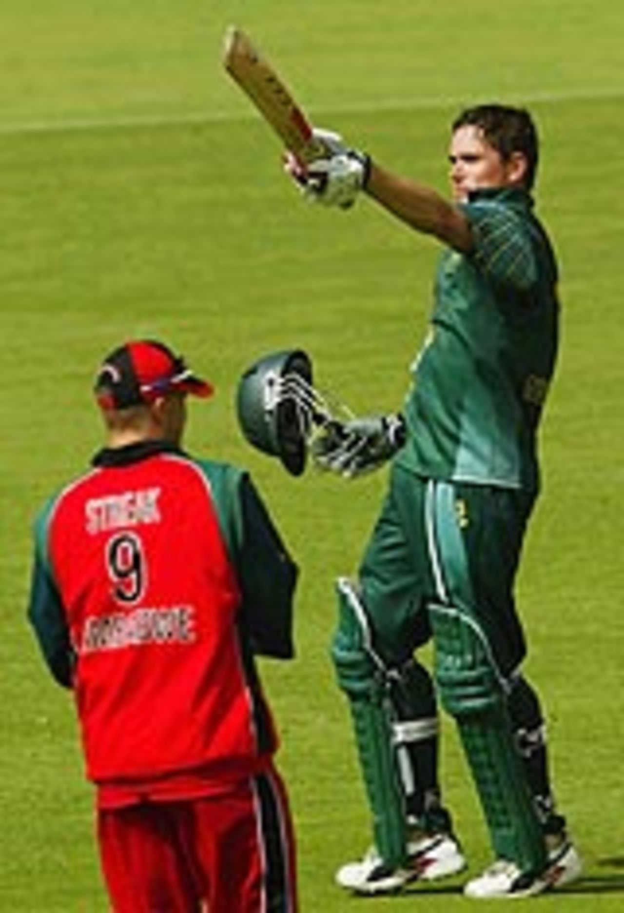 Marcus North celebrates his century for Australia A against Zimbabweans, Adelaide, January 7, 2004