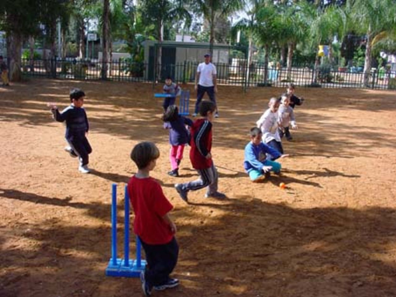 Cricket being enjoyed by children at a Tel Aviv school