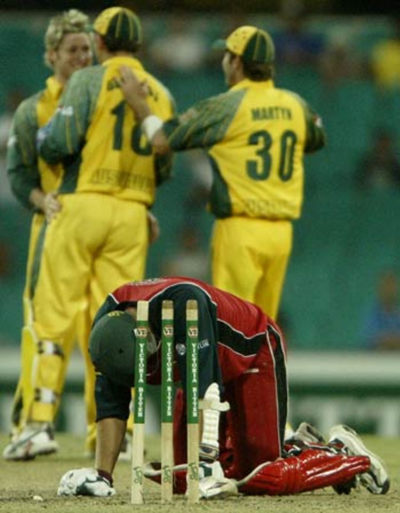 Heath Streak cuts a forlorn figure as he is out stumped, Australia v Zimbabwe, VB Series, 2nd ODI, Sydney, January 11, 2004