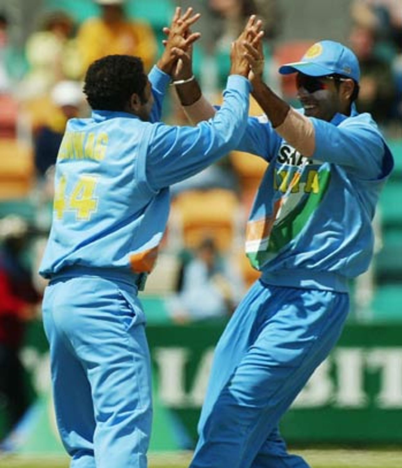 India had plenty to celebrate as wickets tumbled, India v Zimbabwe, VB Series, 3rd ODI, Hobart, January 14, 2003