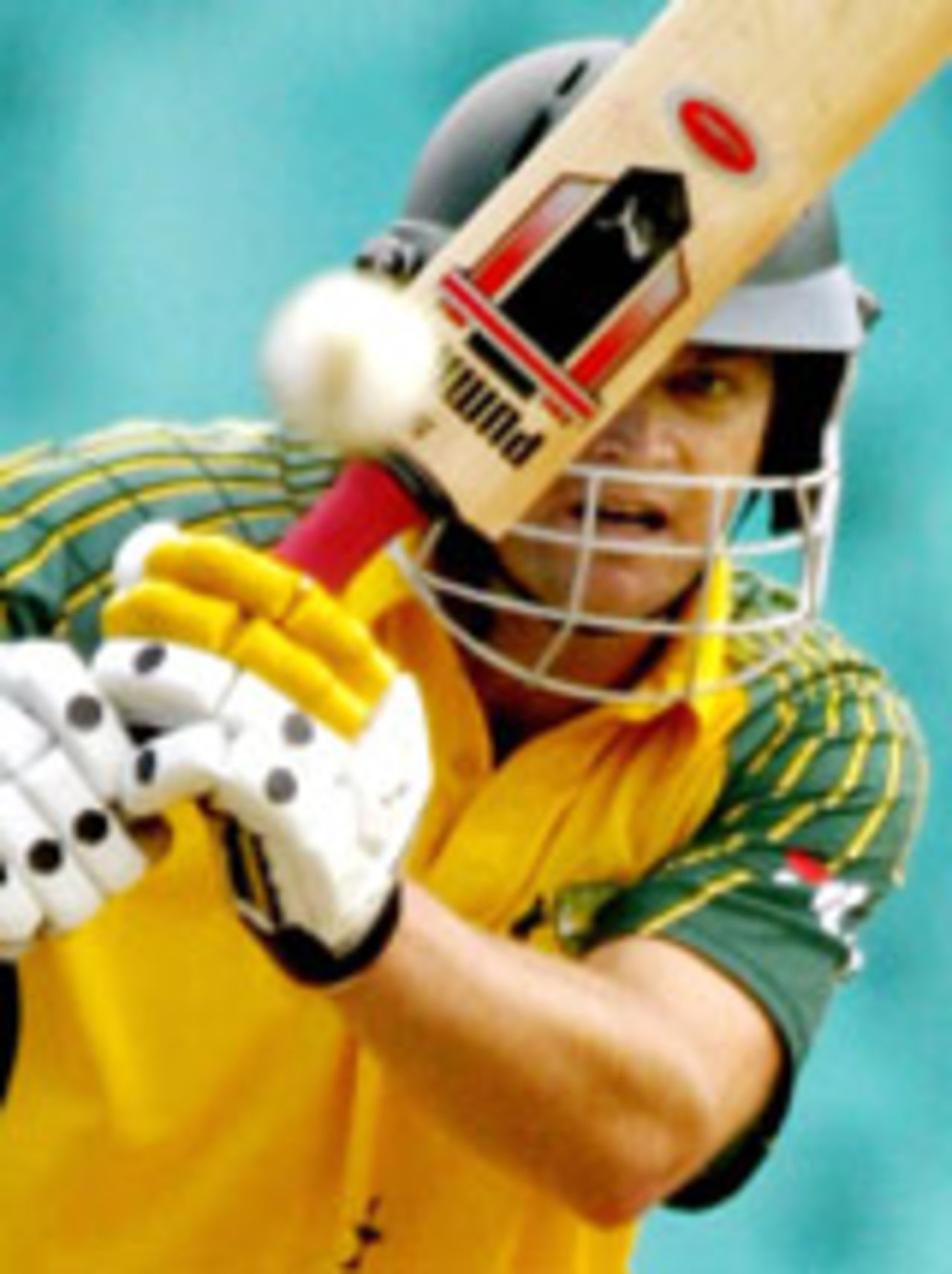 Adam Gilchrist is about to slap a ball