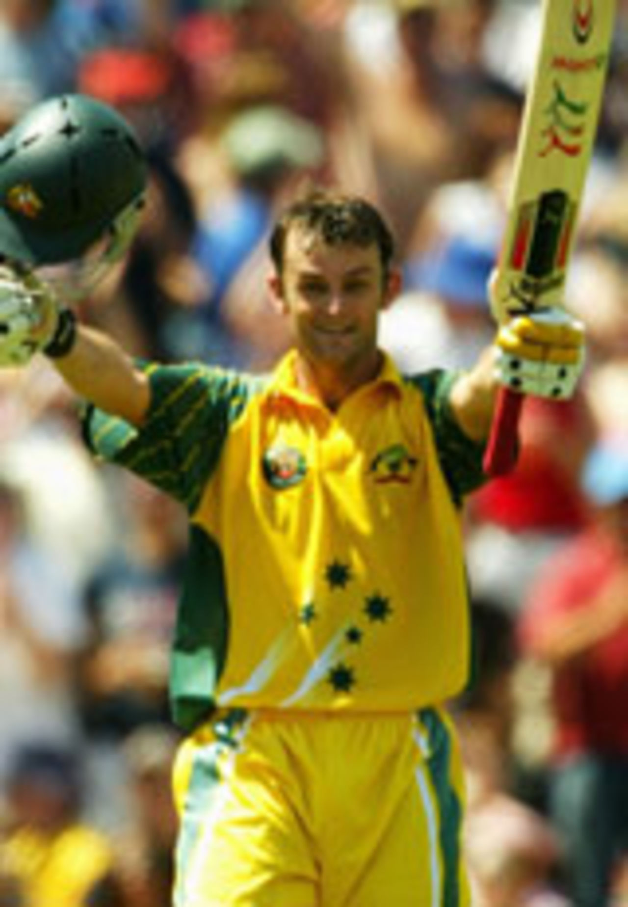 Adam Gilchrist reaches his century, Australia v Zimbabwe, VB Series, 4th ODI, Hobart, 16 January, 2004
