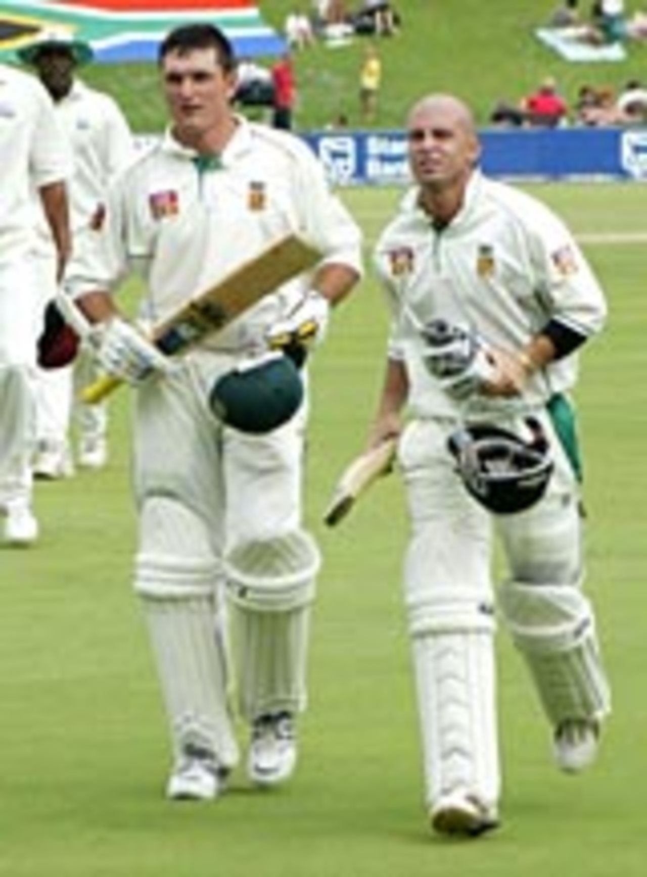 Graeme Smith and Herschelle Gibbs celebrate, South Africa v West Indies, 4th Test, Centurion, January 16, 2004