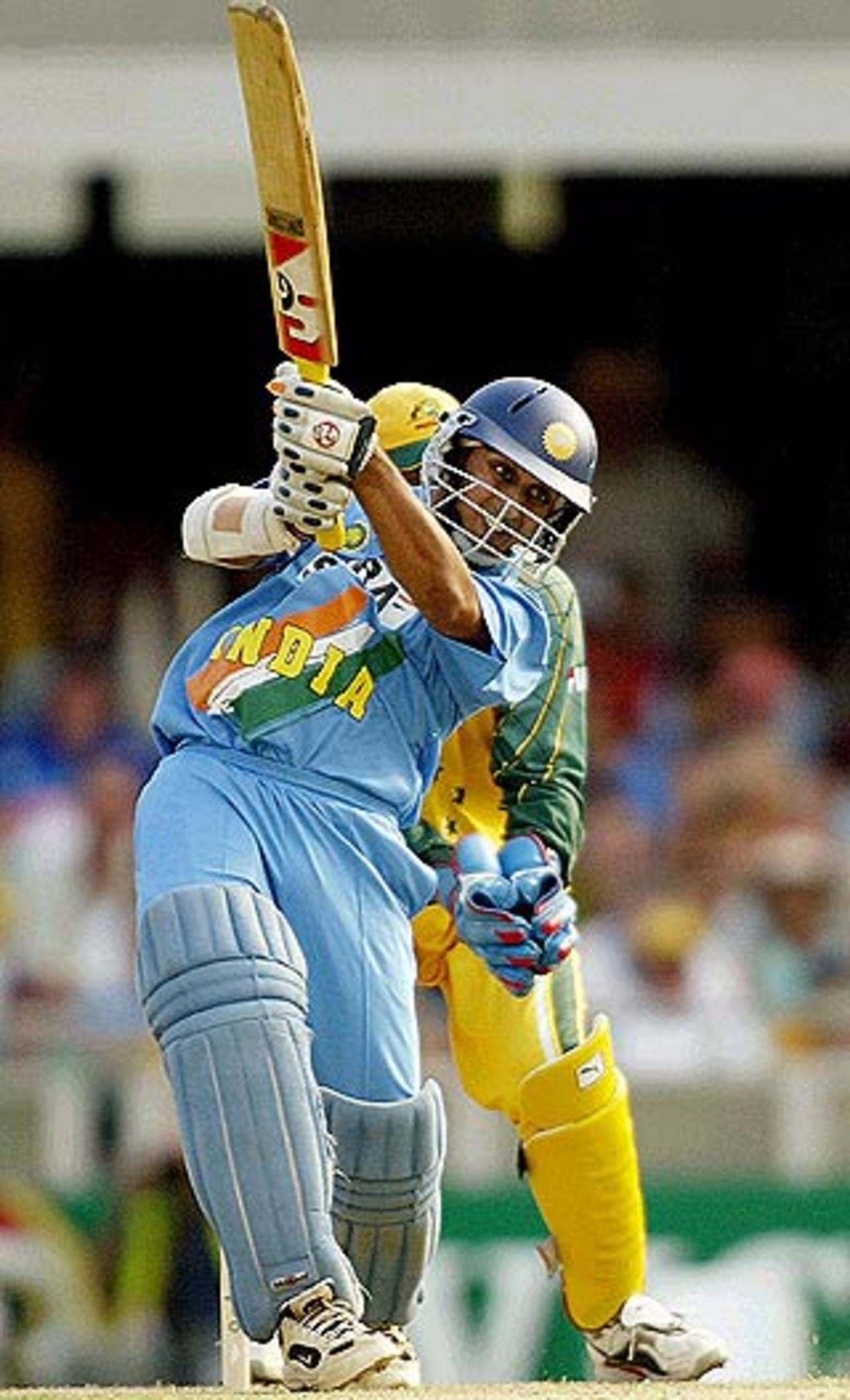 The son rises. Rohan Gavaskar off-drives on his one-day debut, Australia v India, VB Series, Brisbane, 5th ODI, January 18, 2004