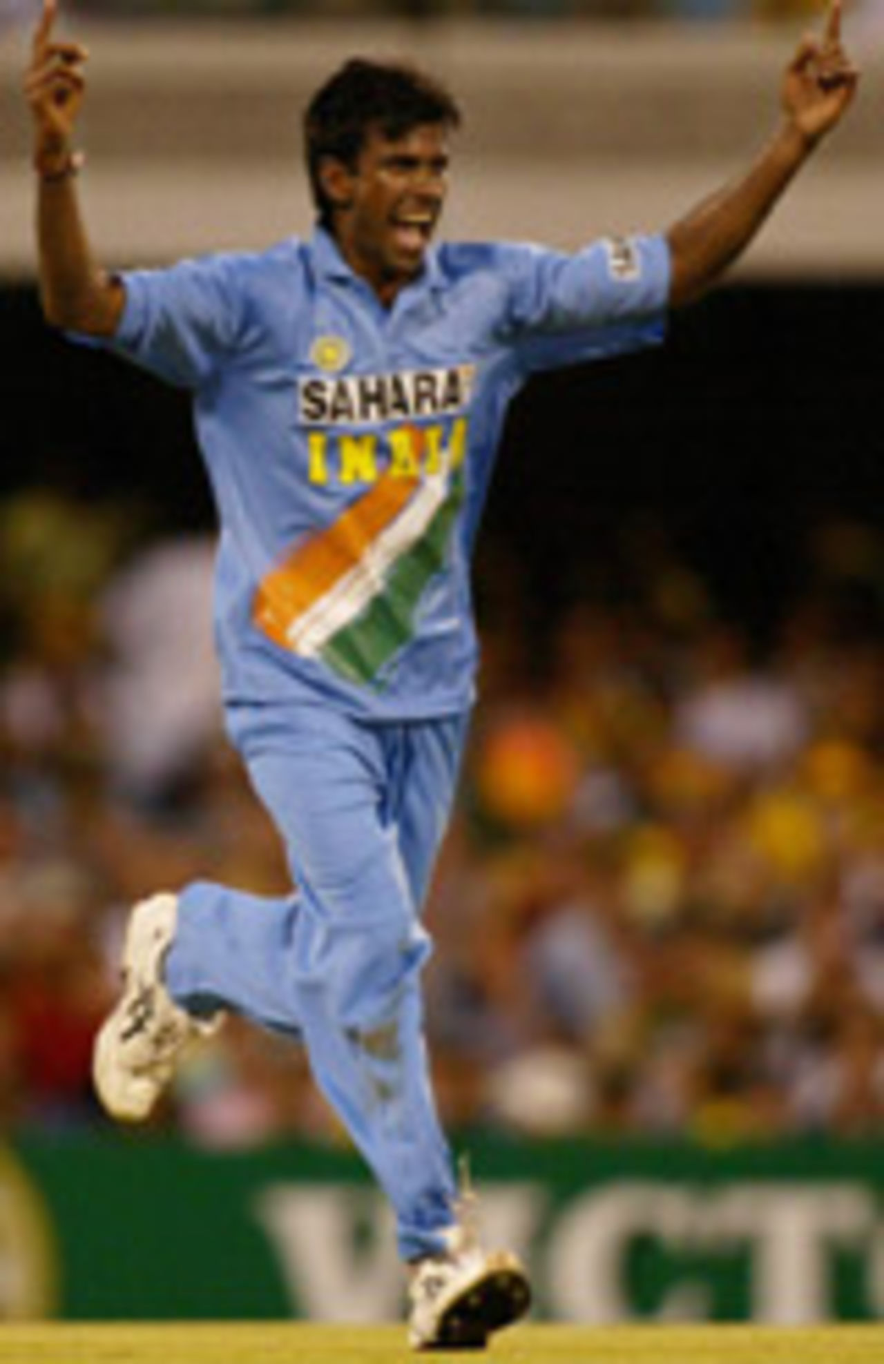 Lakshmipathy Balaji celebrates Damien Martyn's dismissal, on his way to 74 off 64 balls, Australia v India, VB Series, Brisbane, 5th ODI, January 18, 2004