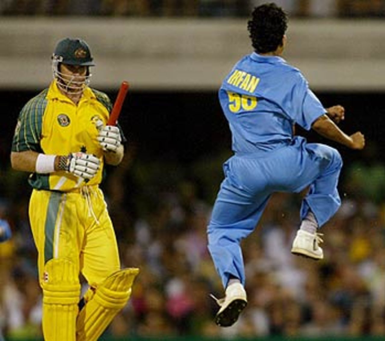 The big one: Irfan Pathan dismisses Matthew Hayden, Australia v India, VB Series, Brisbane, 5th ODI, January 18, 2004