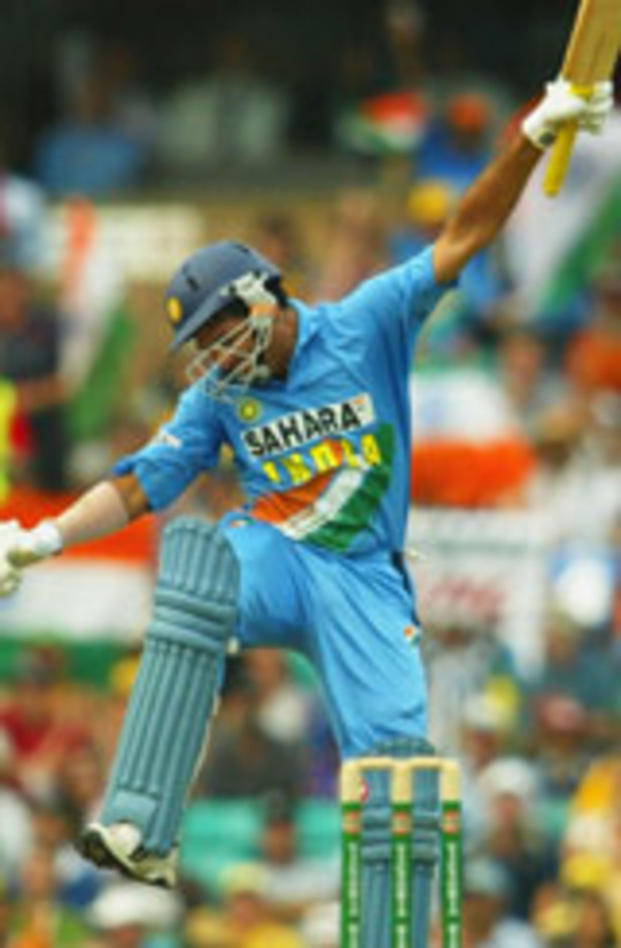 Yuvraj jumps with joy on reaching his century, Australia v India, VB Series, 7th ODI, Sydney, January 22, 2004