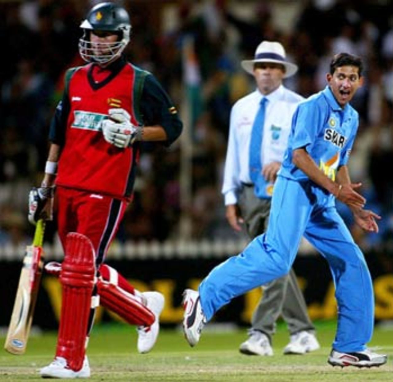 Sean Ervine was tragically run out and India were back in the hunt, India v Zimbabwe, VB Series, 8th ODI, Adelaide, January 24, 2004