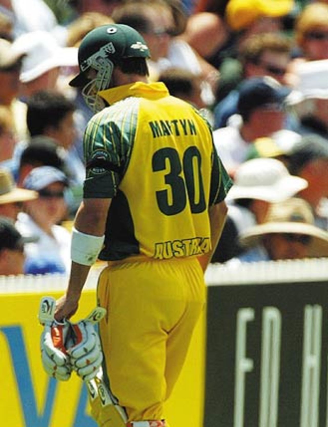 Damien Martyn's woeful form continued and he trudges back to the pavilion, Australia v Zimbabwe, VB Series, 9th ODI, Adelaide, January 26, 2004