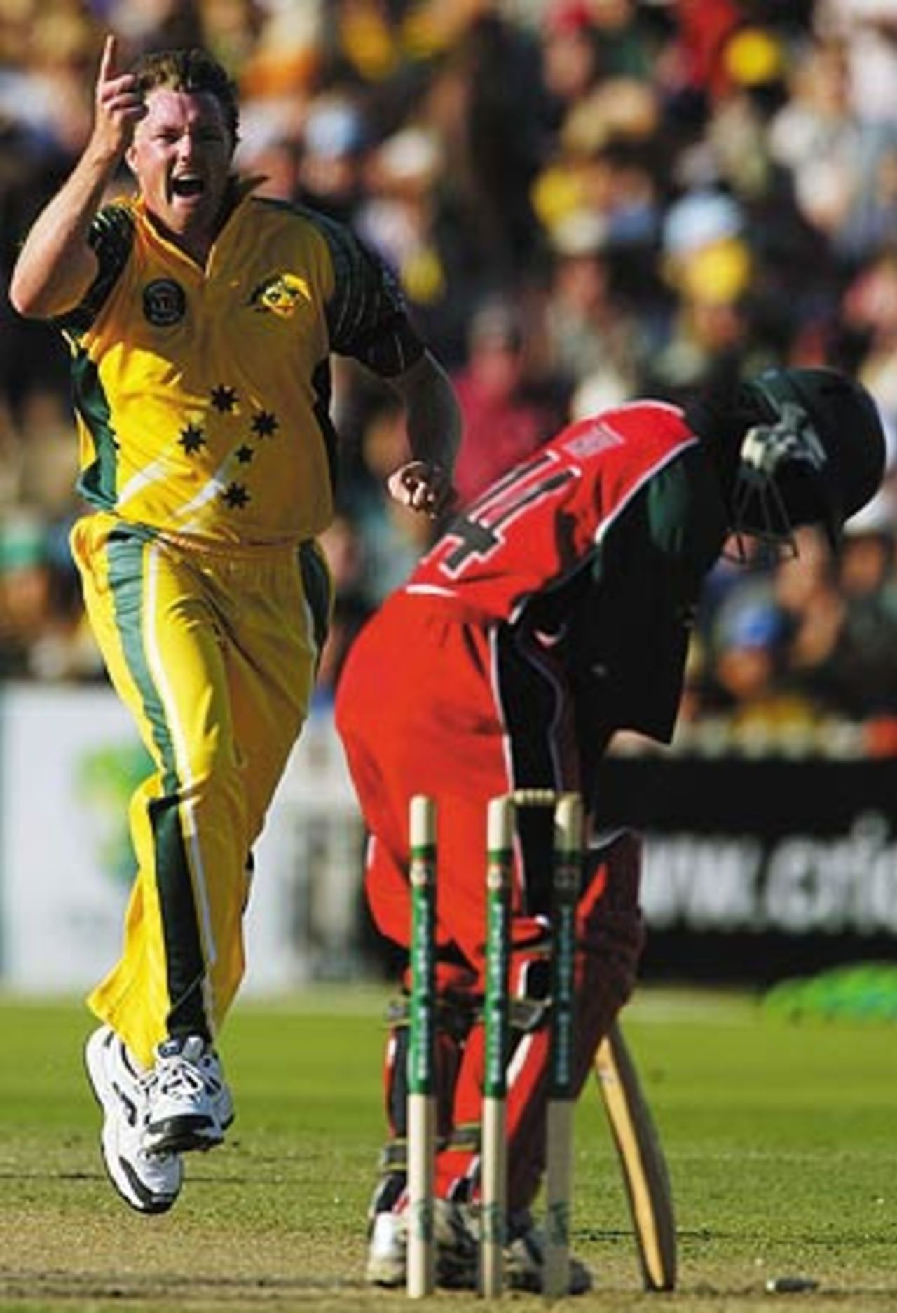 Brad Williams strikes first blood as he nails Tatenda Taibu, Australia v Zimbabwe, VB Series, 9th ODI, Adelaide, January 26, 2004
