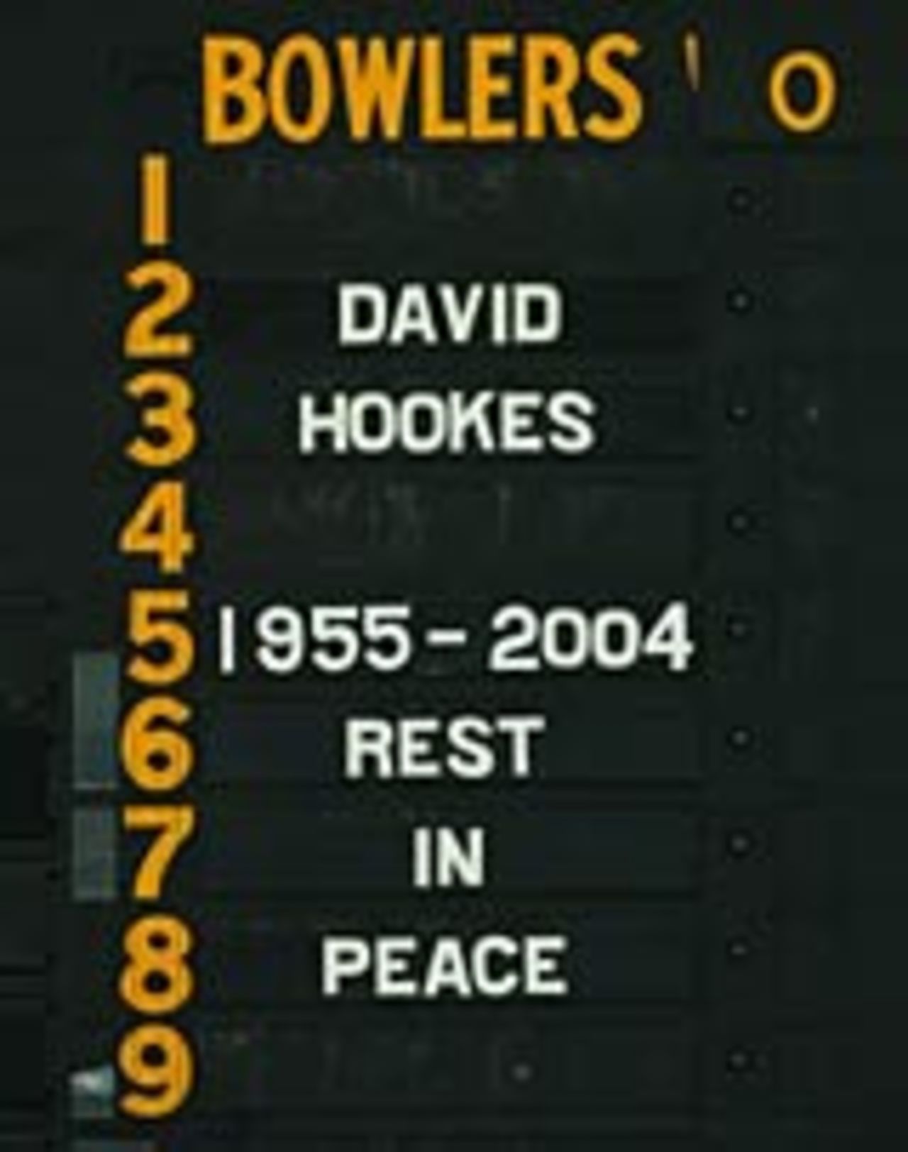 The scoreboard pays tribute during the funeral of David Hookes , Adelaide, January 27 2004