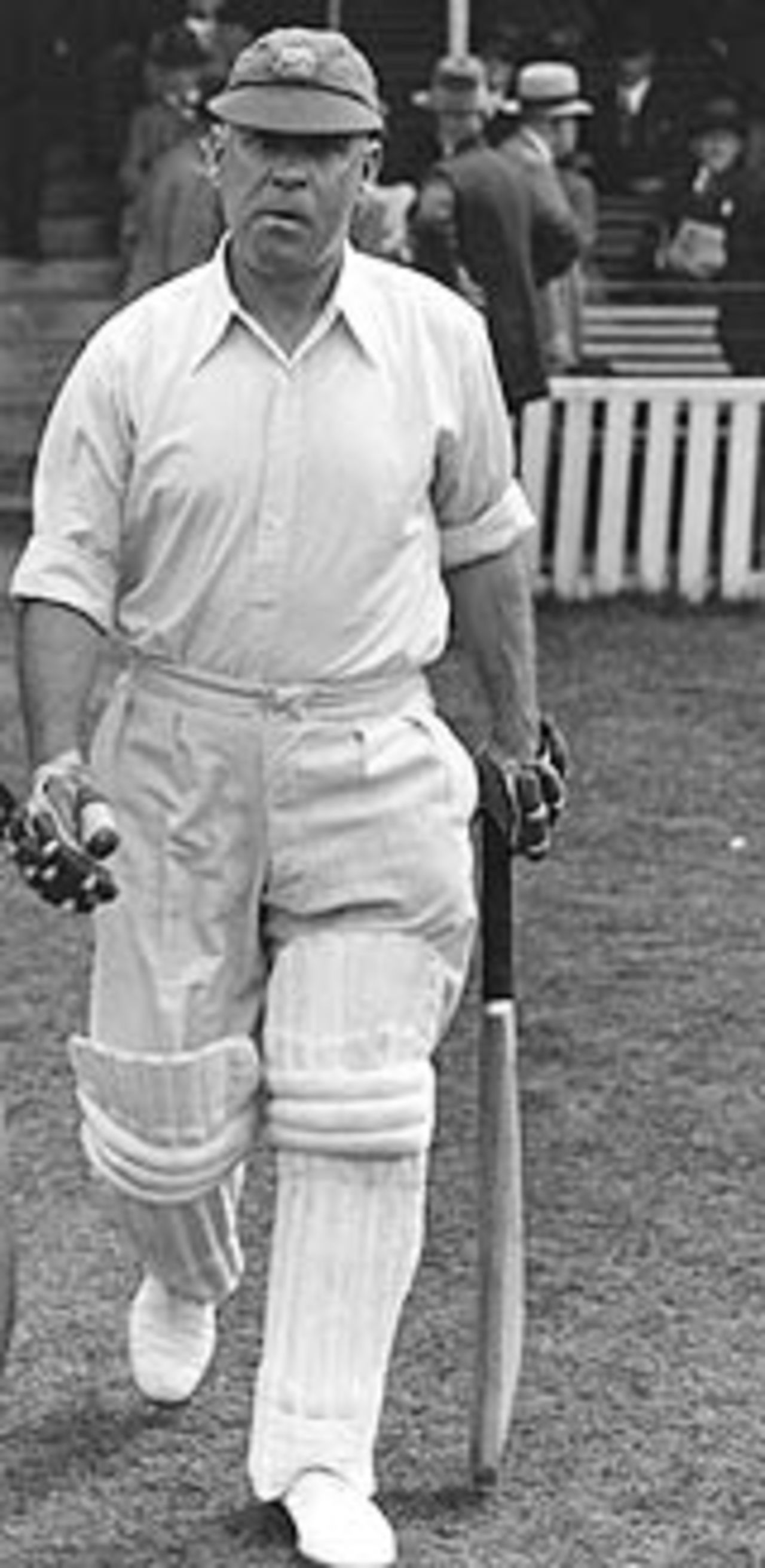 Patsy Hendren walks out to bat against Surrey, January 1, 1936