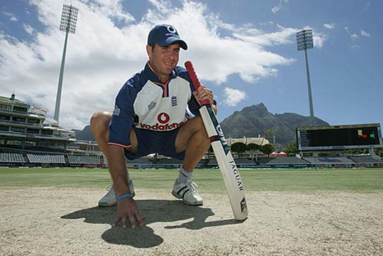 Michael Vaughan inspects the pitch on the eve of the third Test, South Africa v England, 3rd Test, Cape Town