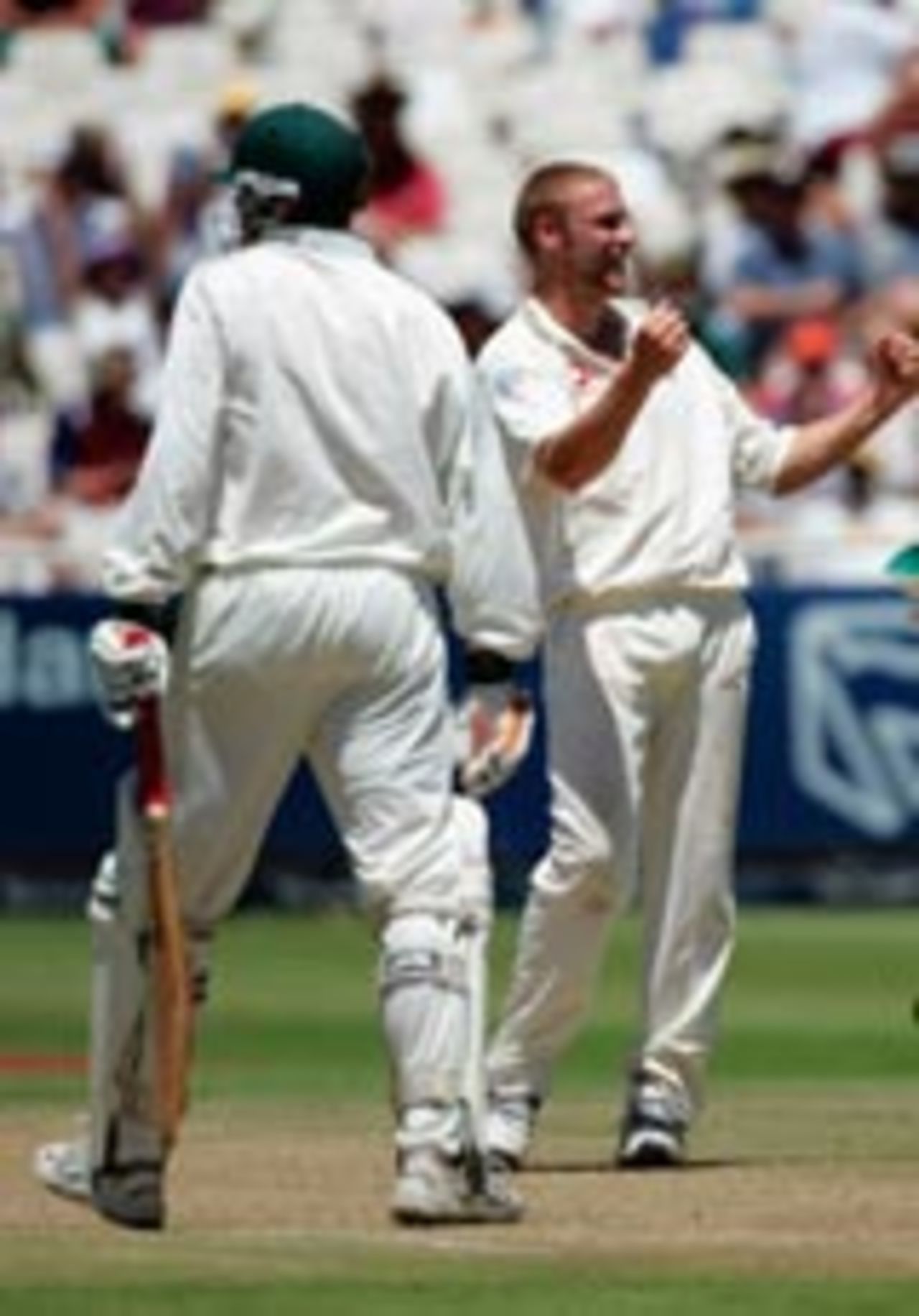 Andrew Flintoff celebrates Shaun Pollock's dismissal, South Africa v England, 3rd Test, Cape Town, 2nd day, January 3, 2005