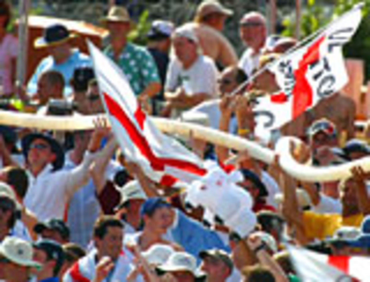 Barmy Army waving flags, South Africa v England, 3rd Test, Cape Town, 3rd day, January 4 2005