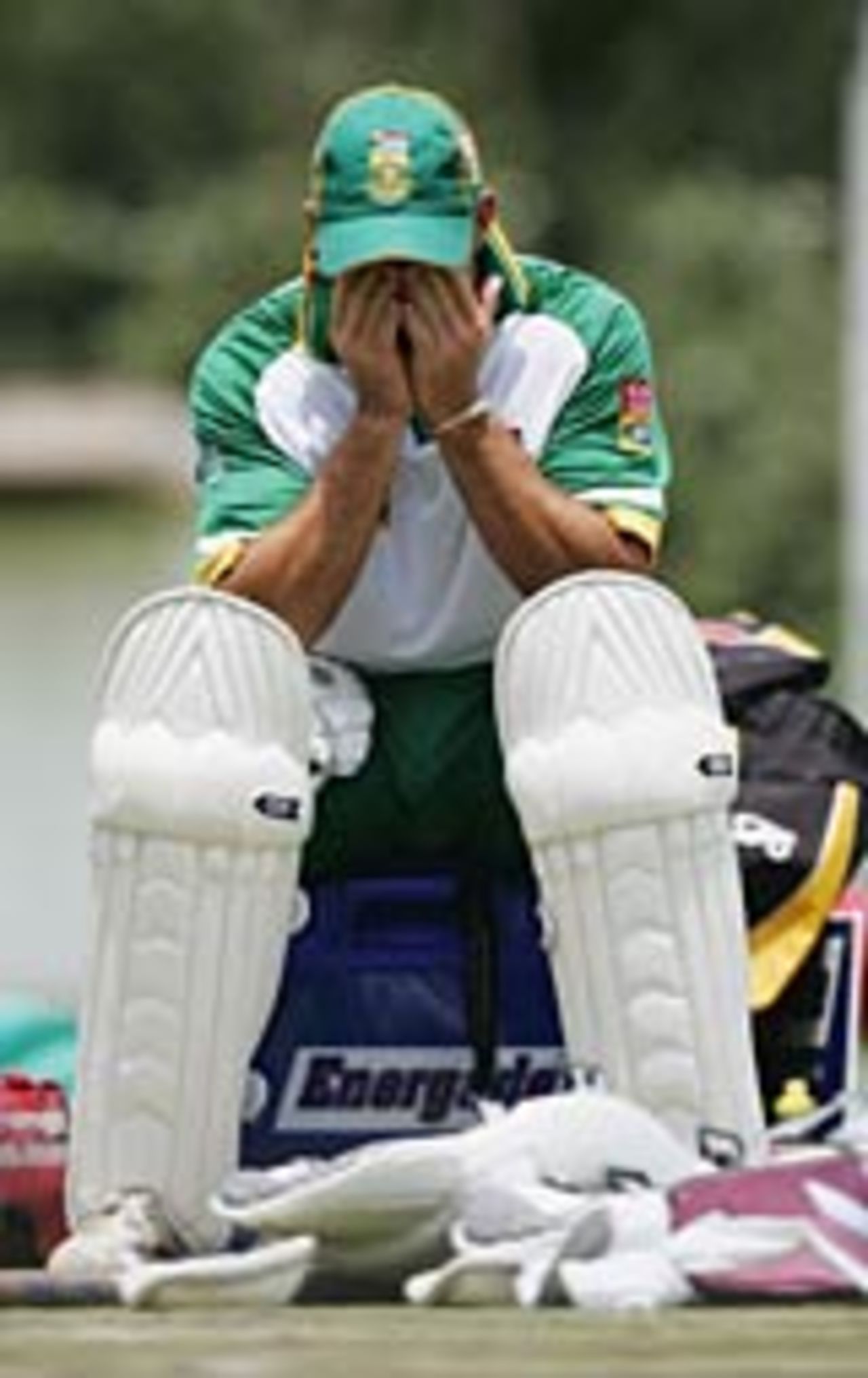Herschelle Gibbs sits down glumly at the Wanderers, Johannesburg, January 12, 2005
