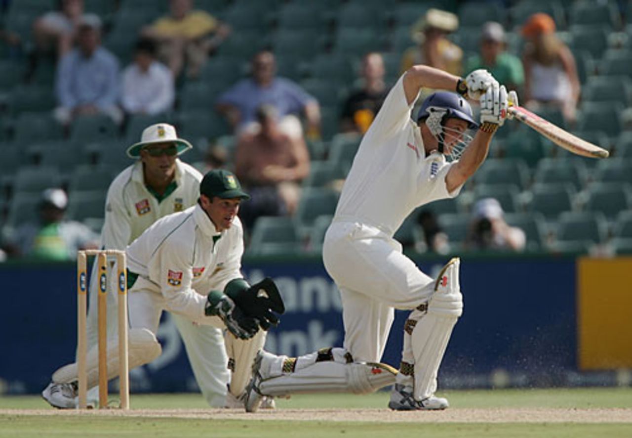 Andrew Strauss checks a drive, South Africa v England, 4th Test, Johannesburg, 1st day, January 13, 2005
