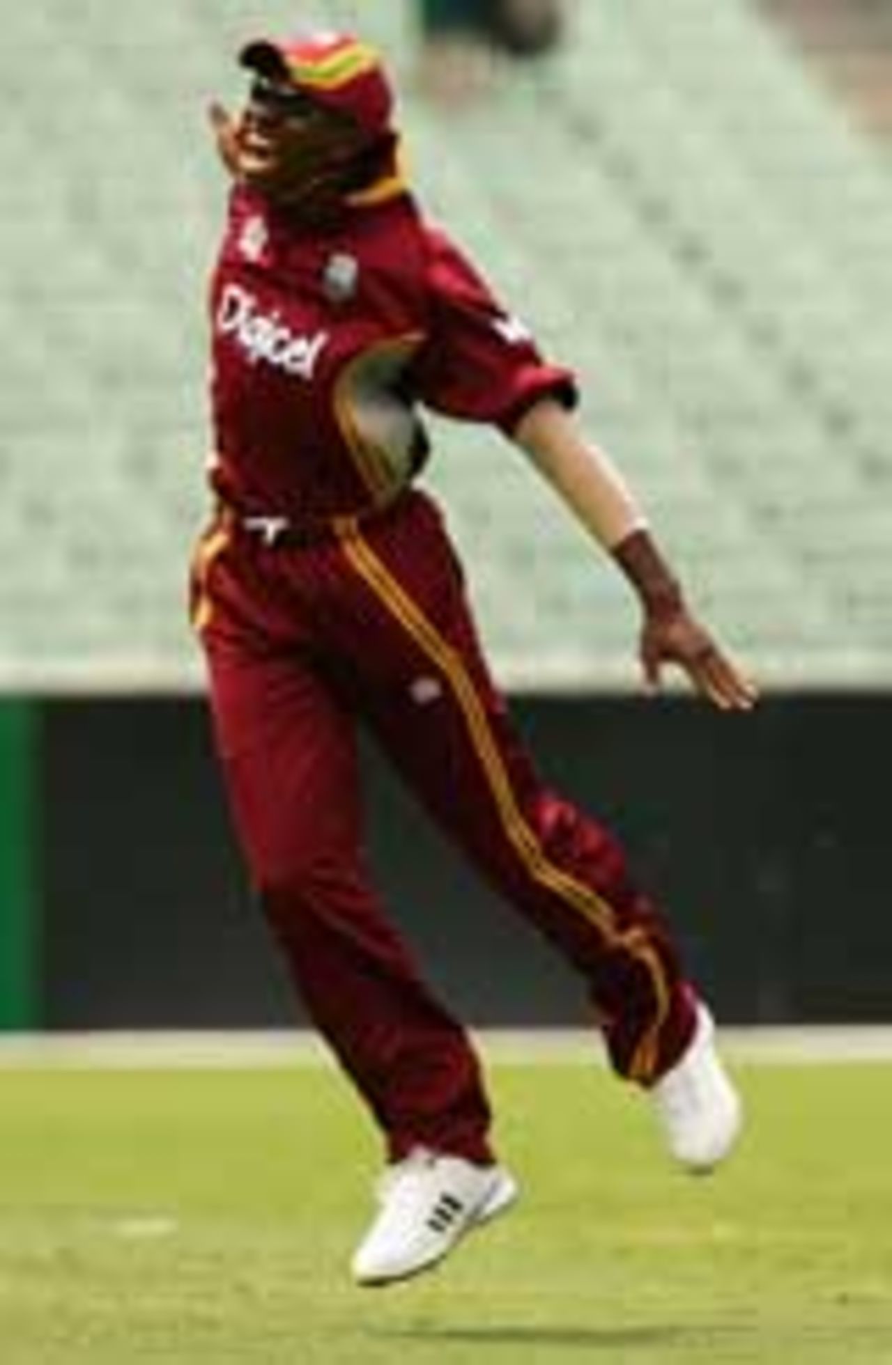 Dwayne Bravo celebrates after taking a stunning catch, Australia v West Indies, 1st match, VB Series, January 14, 2005