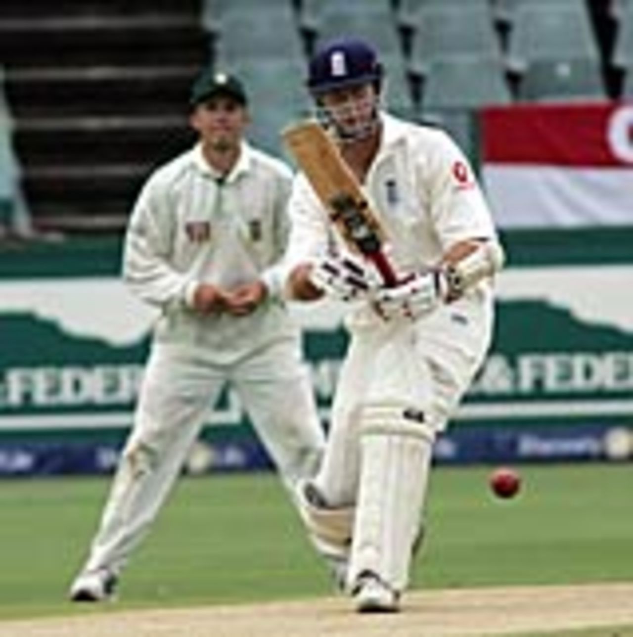 Michael Vaughan plays a cautious innings on the second day at Johannesburg, South Africa v England, fourth Test, January 14, 2005