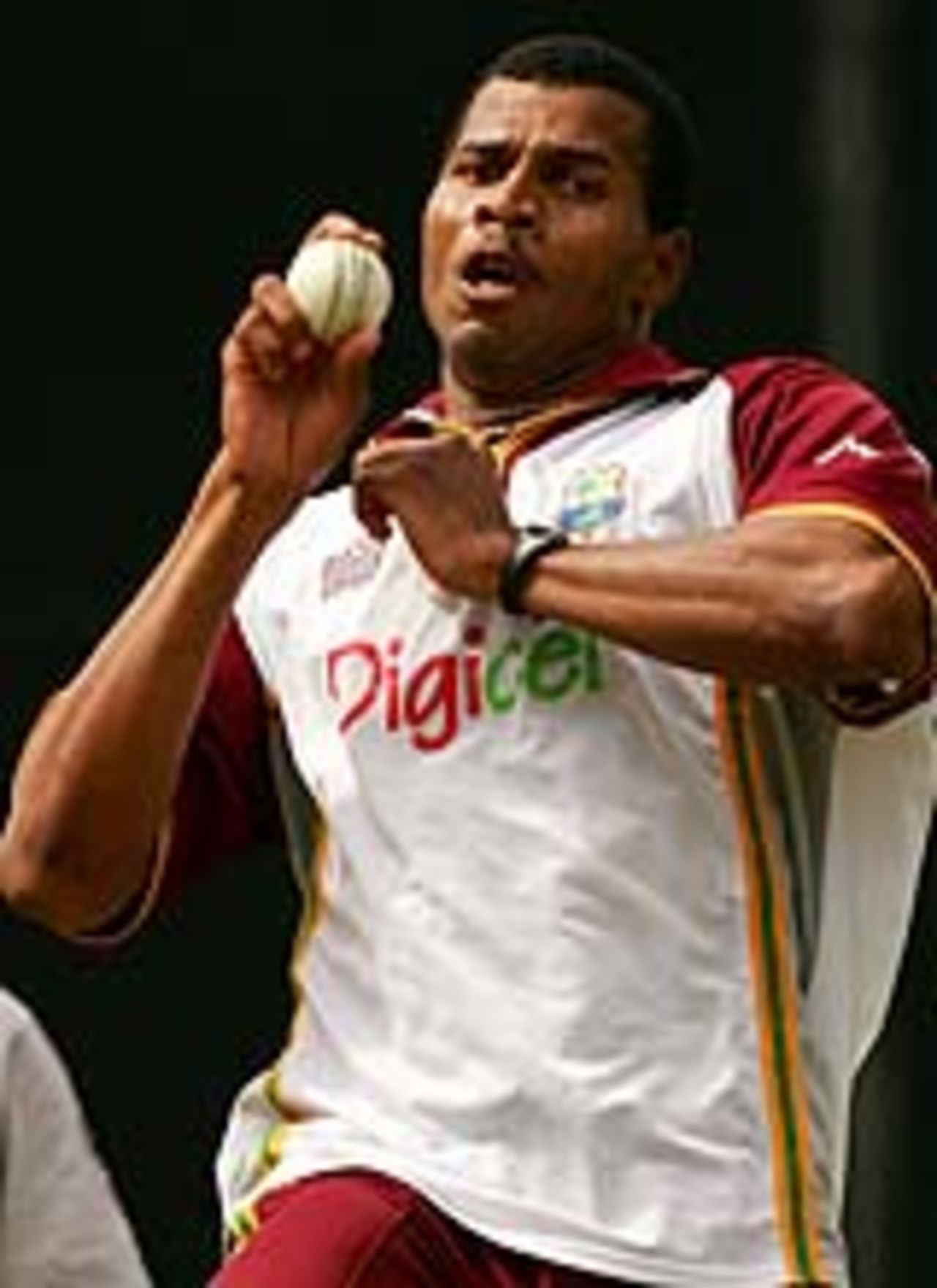Mervyn Dillon has a bowl during practice, Pakistan v West Indies, VB Series, Brisbane