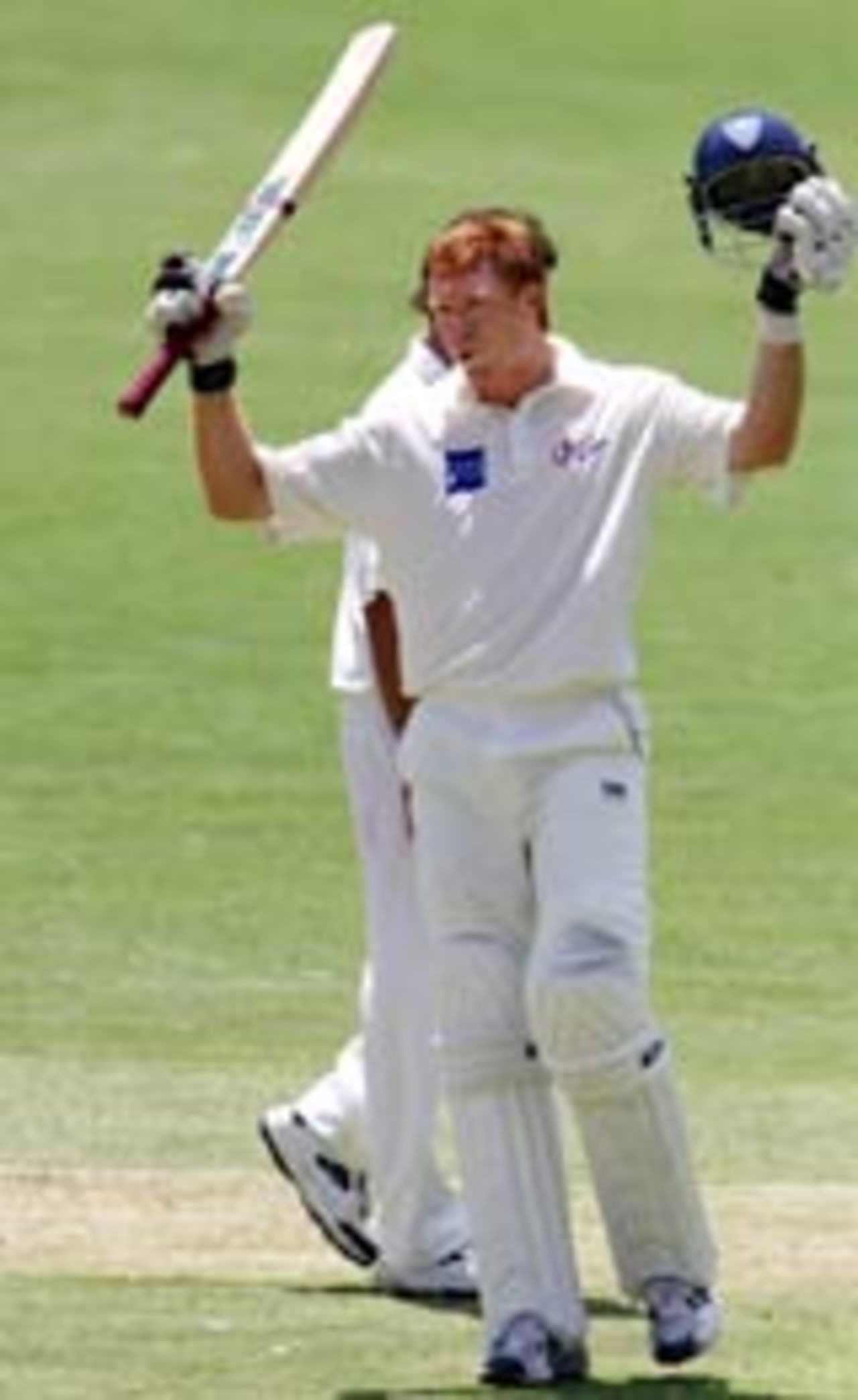 Dominic Thornely celebrates his hundred, New South Wales v South Australia, Adelaide, January 20, 2005